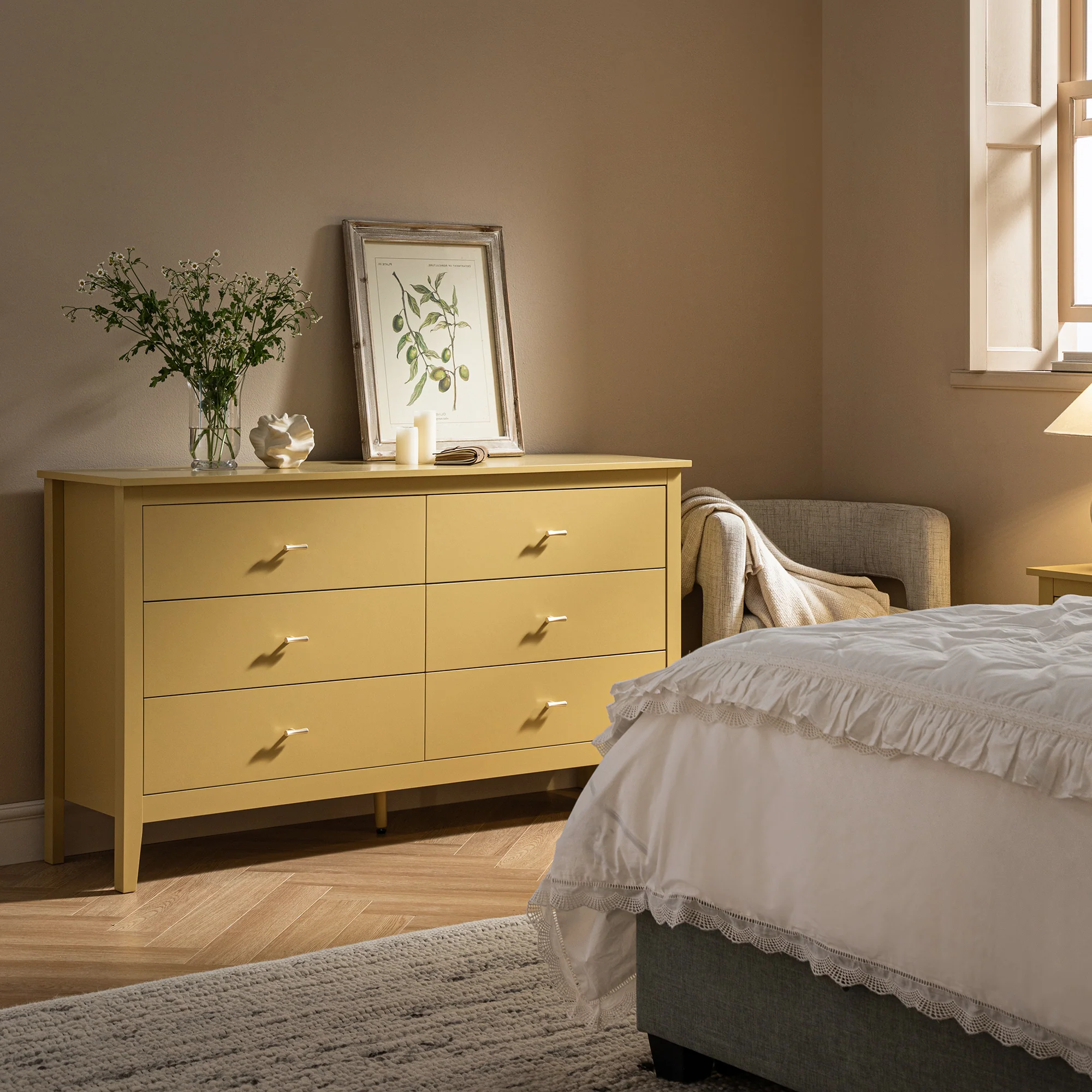 Oakham Chest of 6 Drawers, Rattan Yellow - Image 2