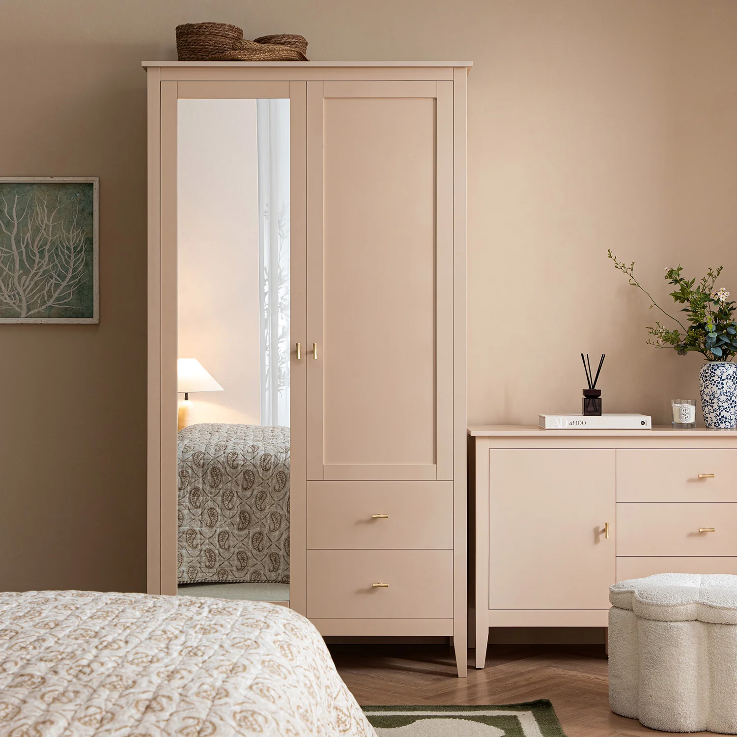 Oakham Mirrored Double Wardrobe, Nude Pink - Image 2
