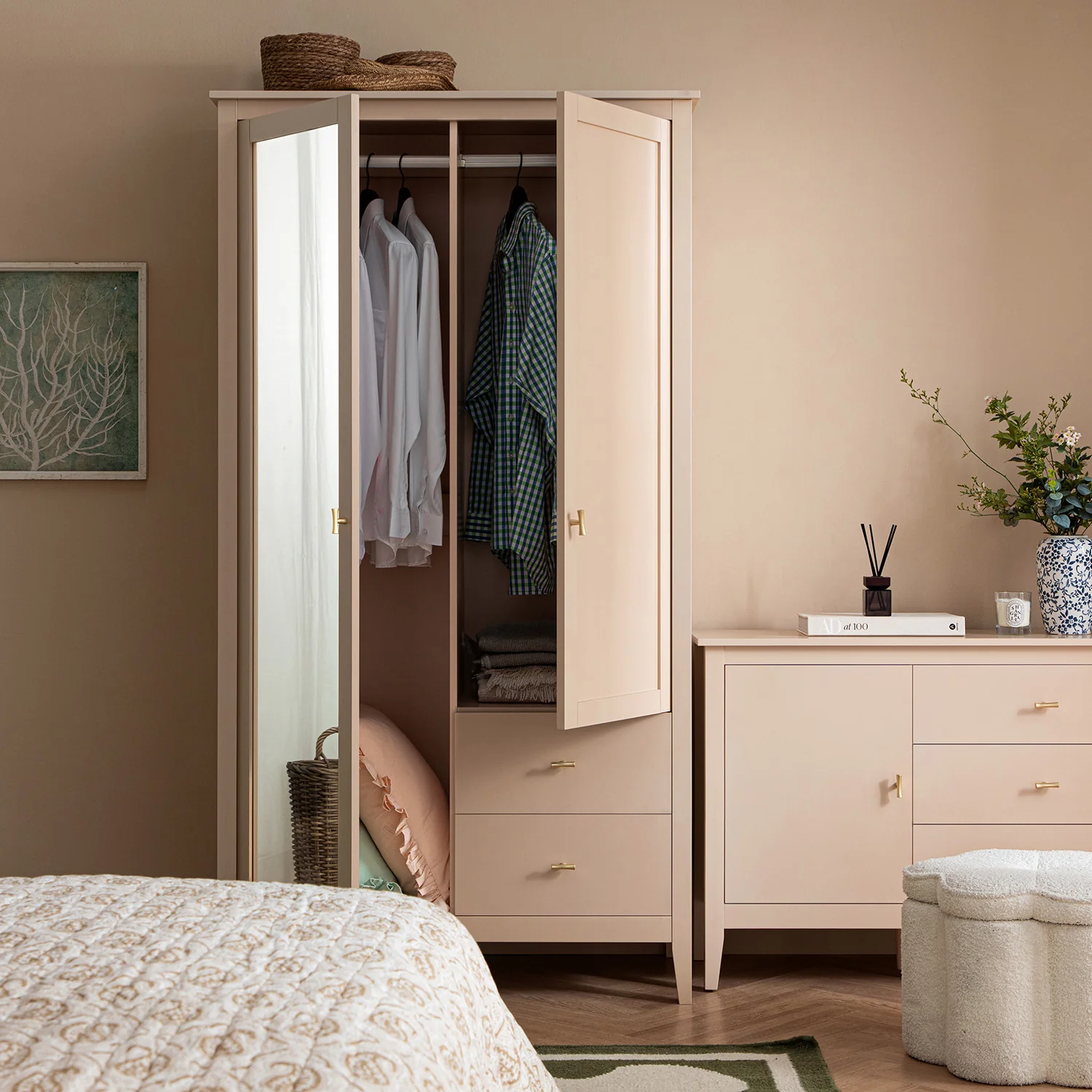 Oakham Mirrored Double Wardrobe, Nude Pink - Image 3