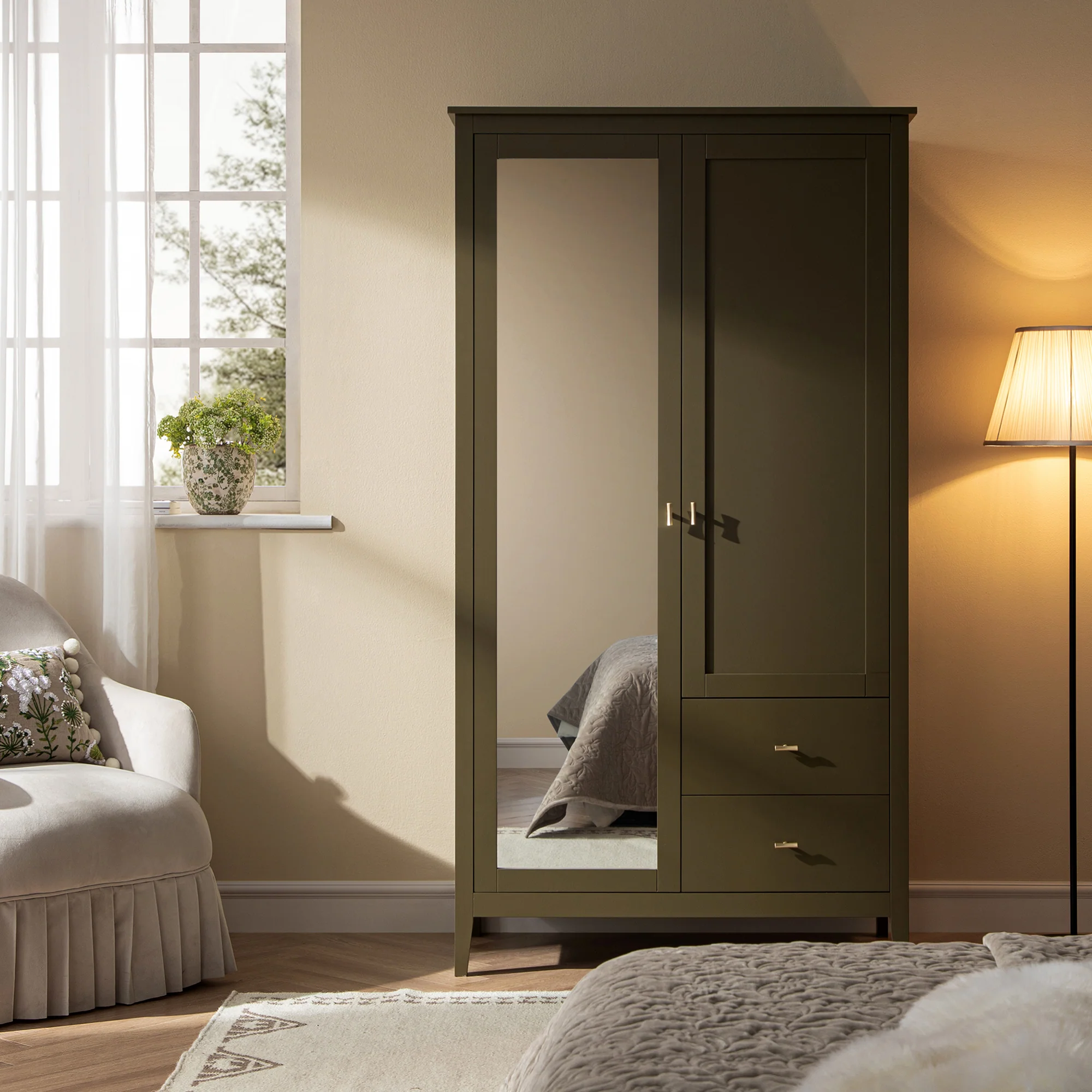 Oakham Mirrored Double Wardrobe, Olive Grove - Image 2