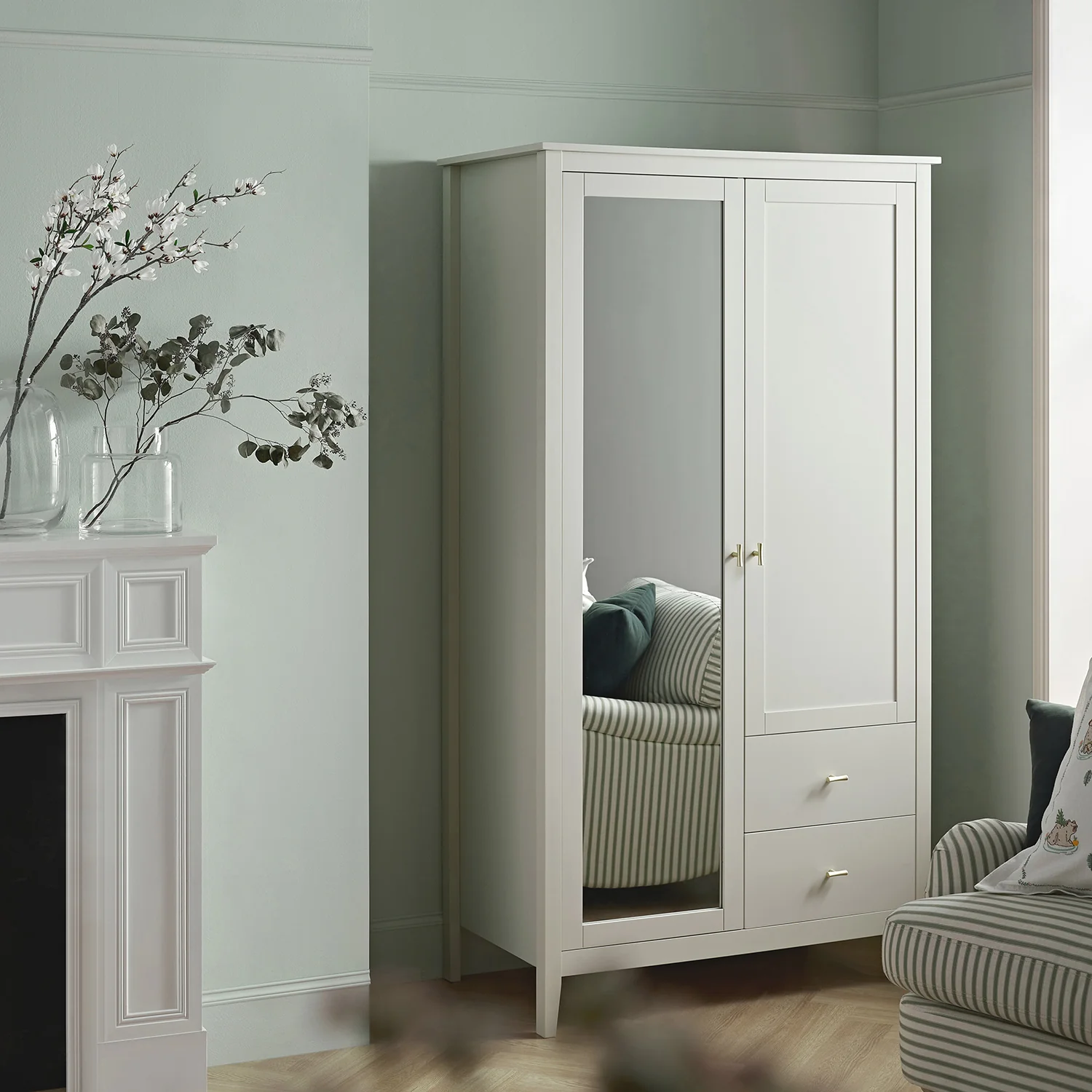 Oakham Mirrored Double Wardrobe, Shaded White - Image 3