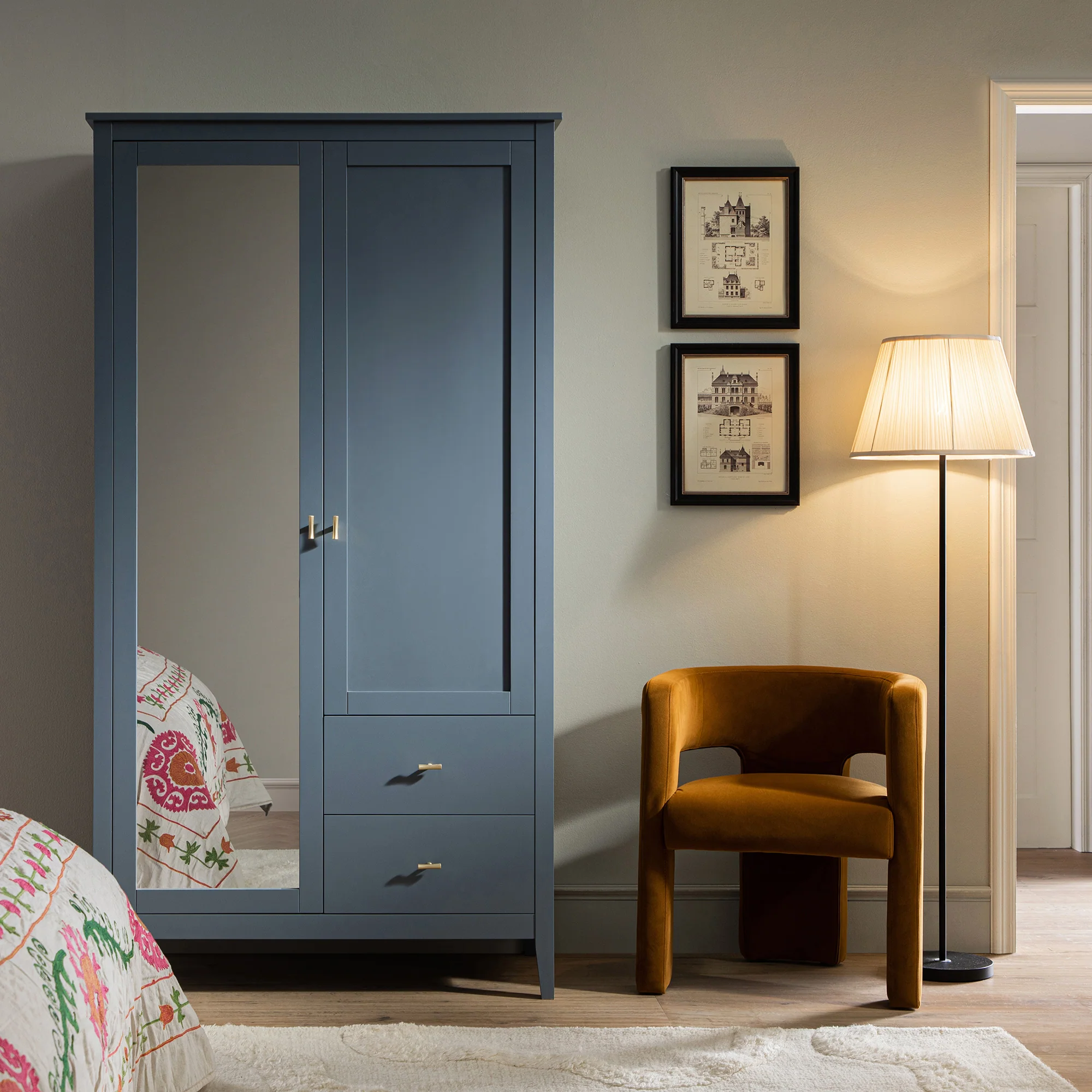 Oakham Mirrored Double Wardrobe, Stormy Blue - Image 2