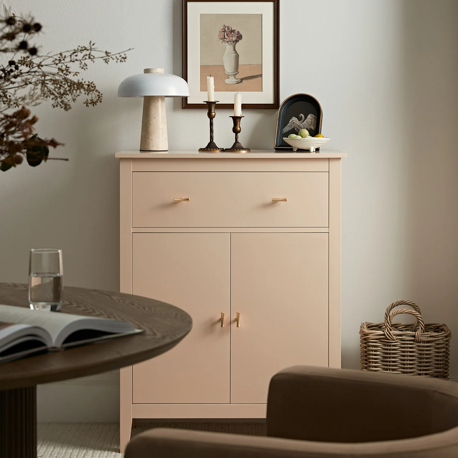 Oakham Small Sideboard with Drawer, Nude Pink - Image 2