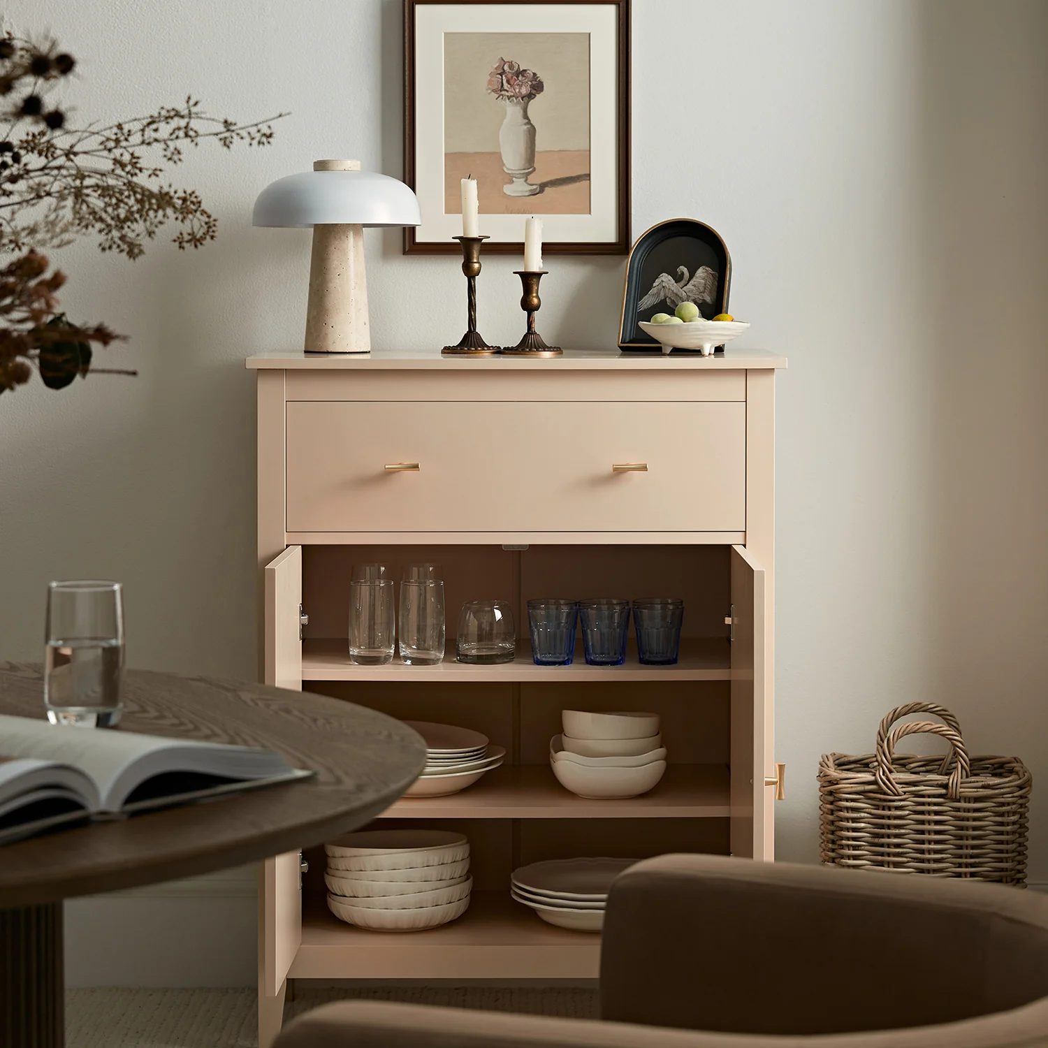 Oakham Small Sideboard with Drawer, Nude Pink - Image 3