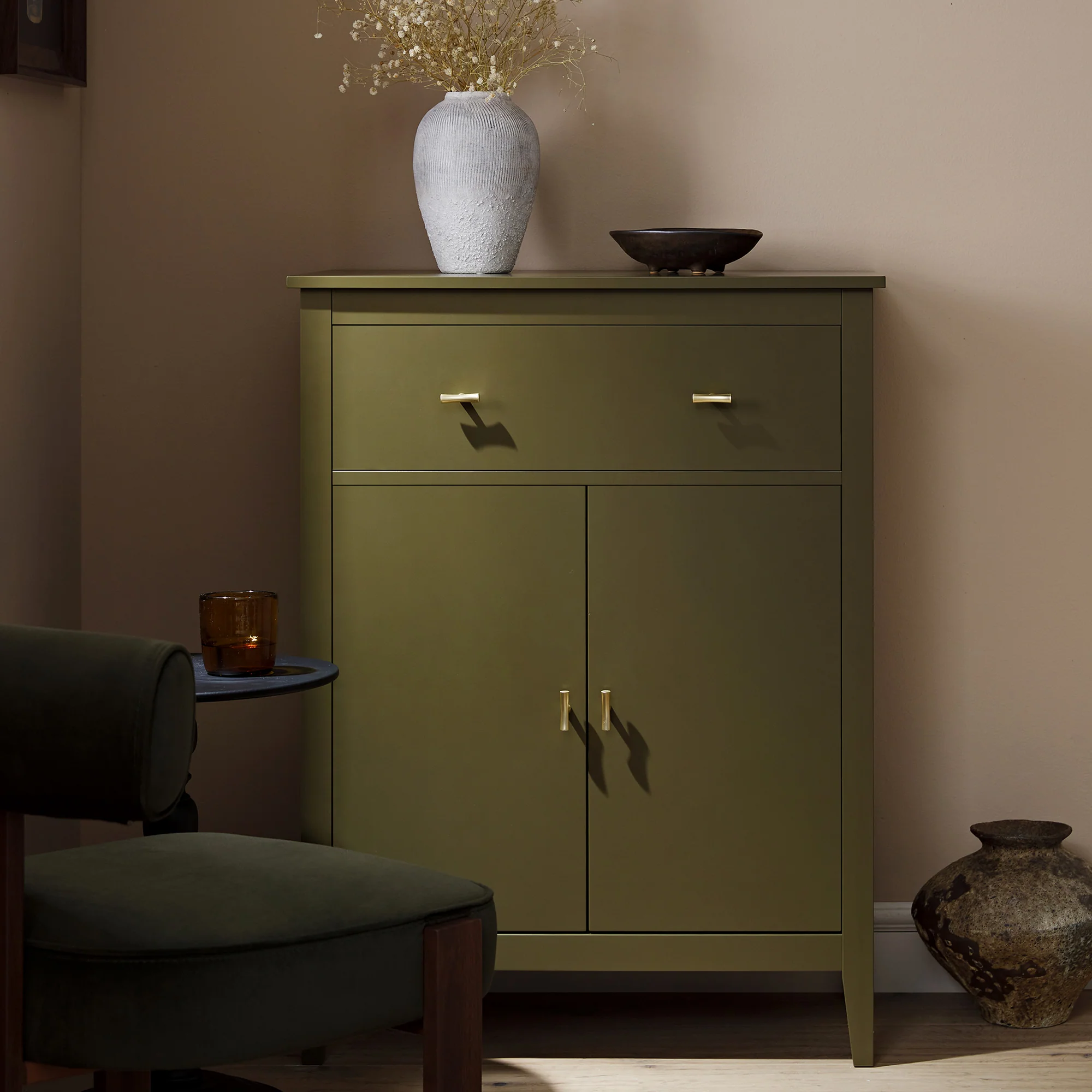 Oakham Small Sideboard with Drawer, Olive Grove - Image 2