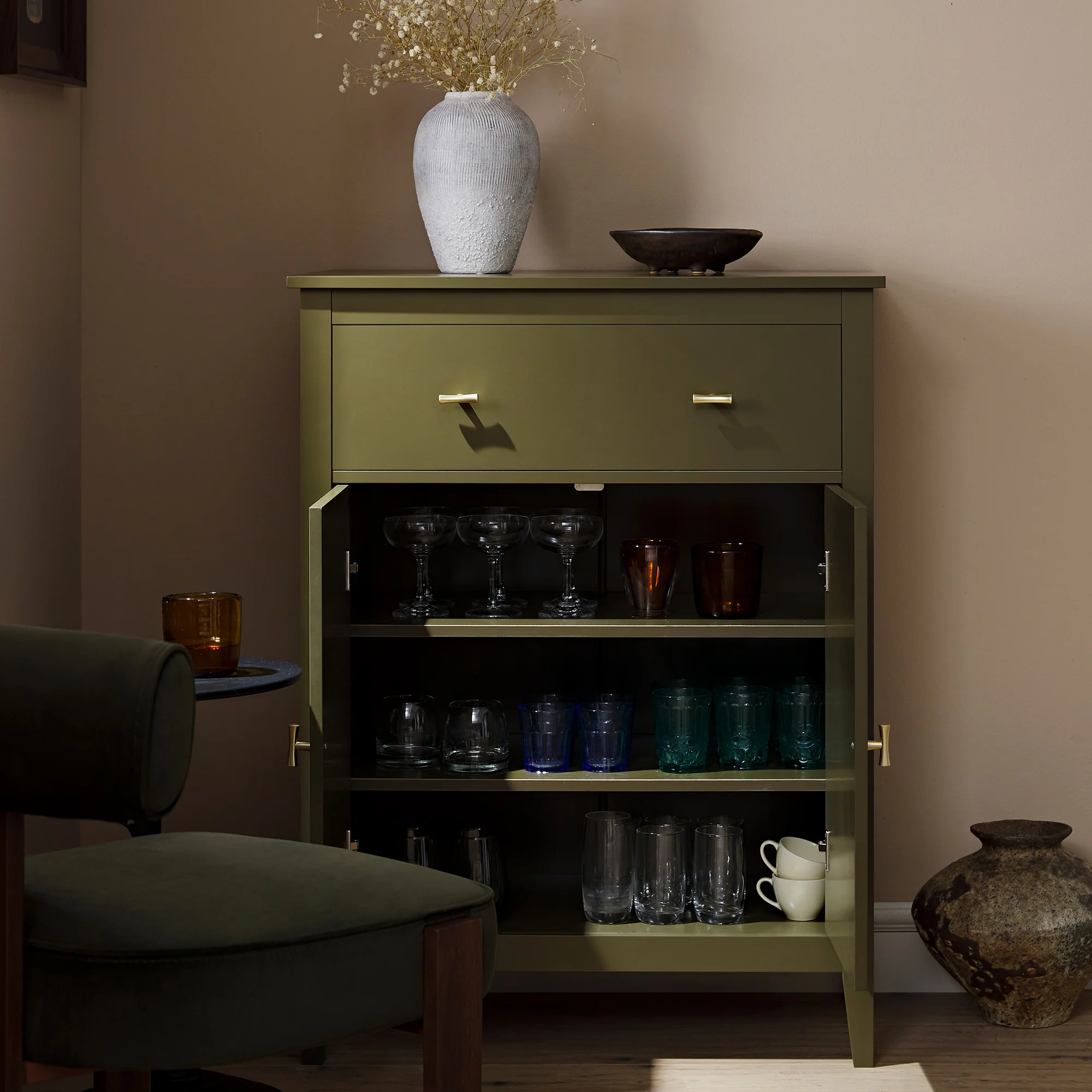 Oakham Small Sideboard with Drawer, Olive Grove - Image 3