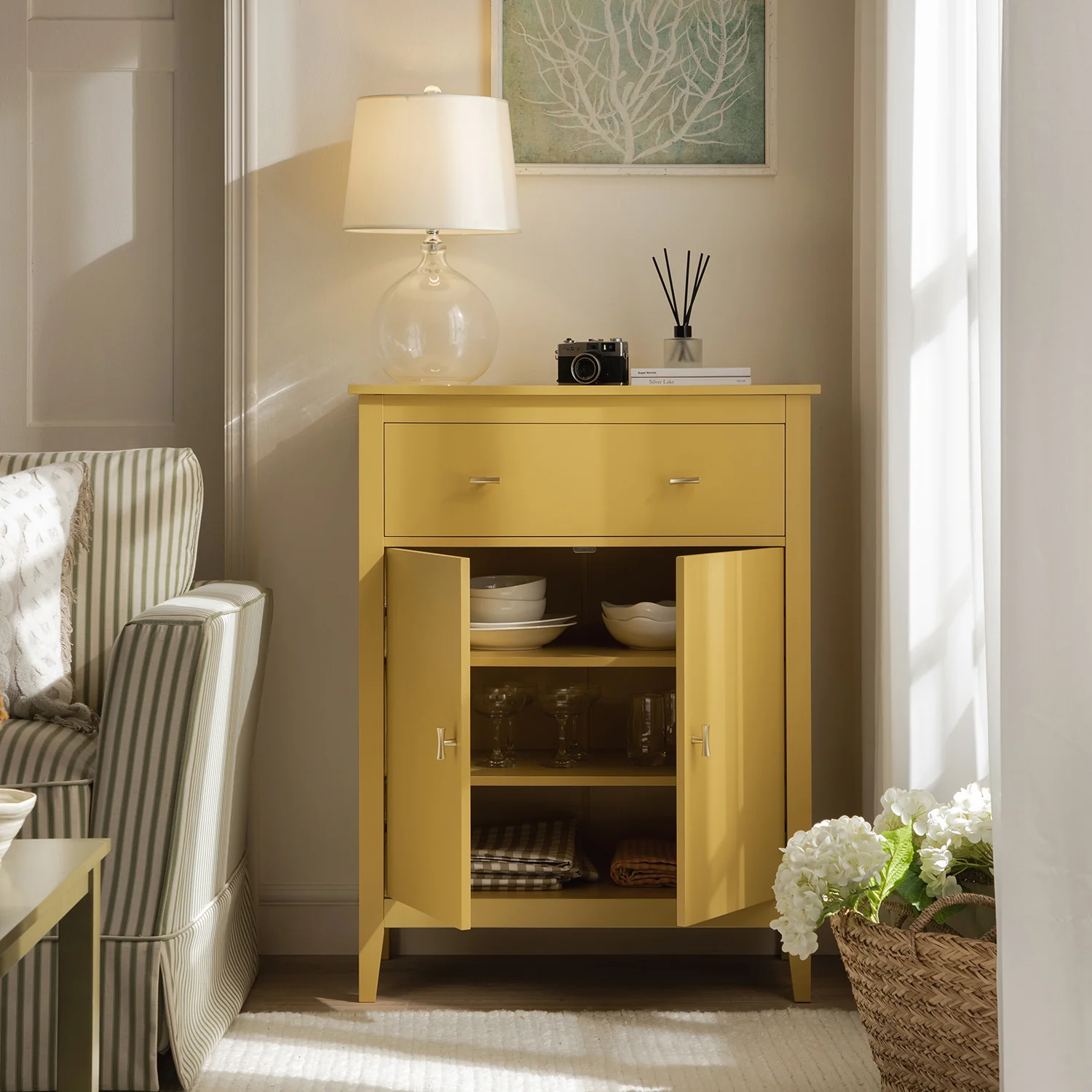 Oakham Small Sideboard with Drawer, Rattan Yellow - Image 2