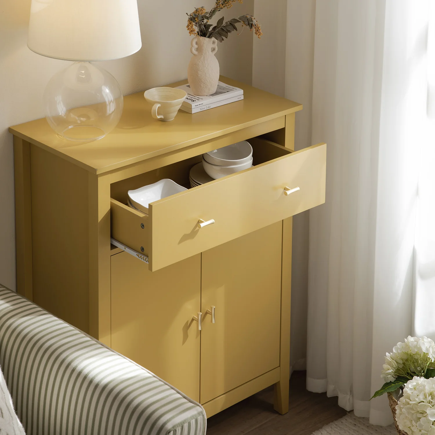 Oakham Small Sideboard with Drawer, Rattan Yellow - Image 4