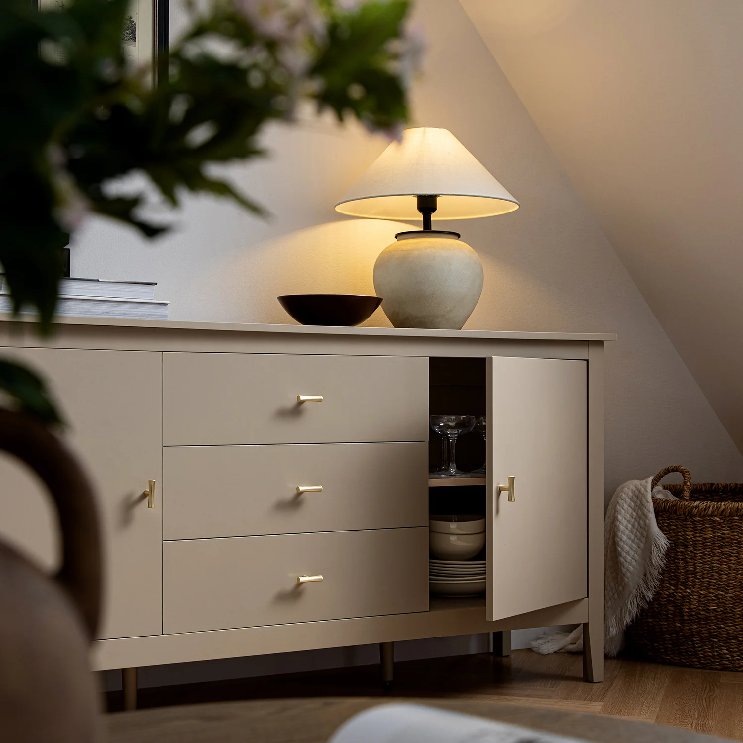Oakham Wide Sideboard with Drawers, Deep Greige - Image 4