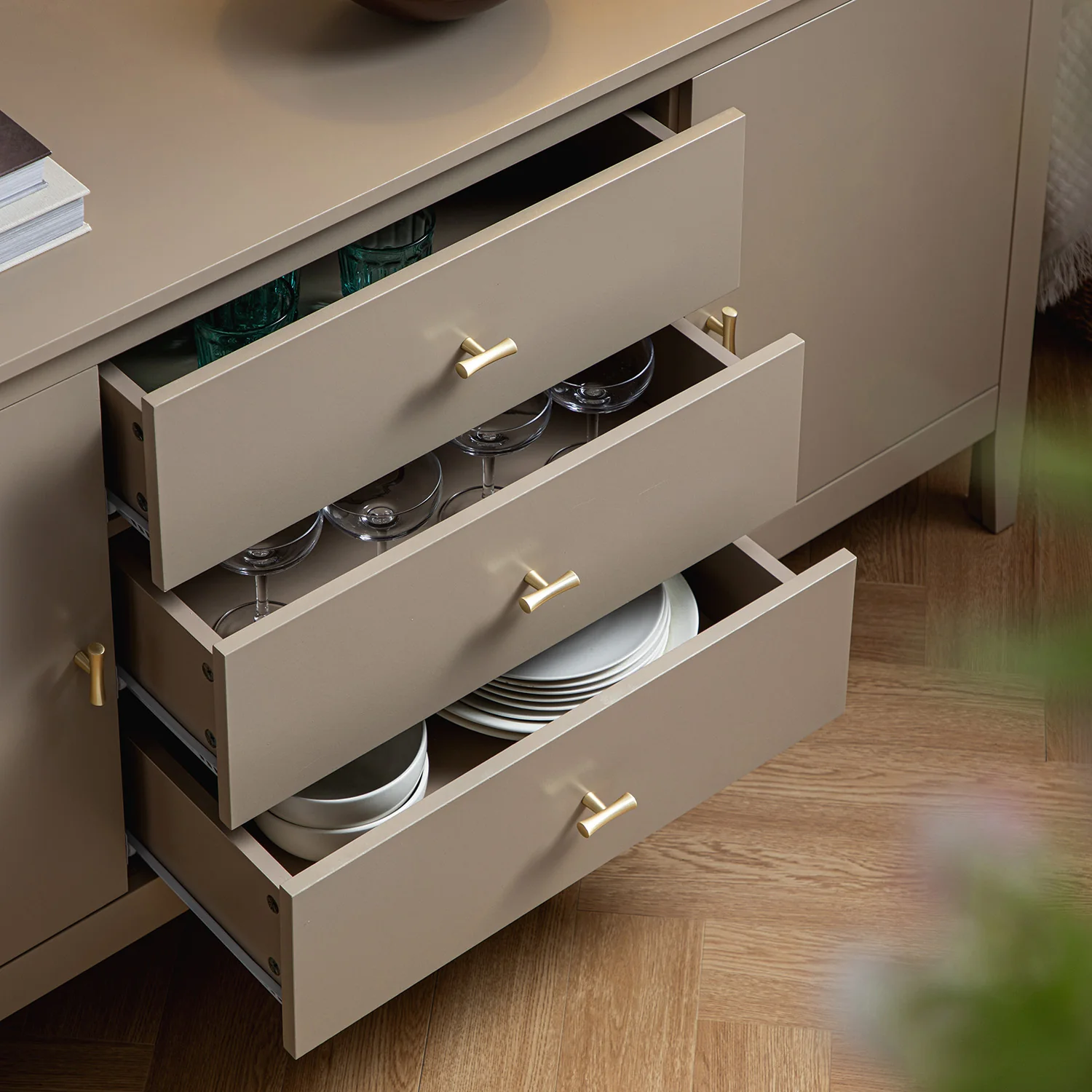 Oakham Wide Sideboard with Drawers, Deep Greige - Image 6