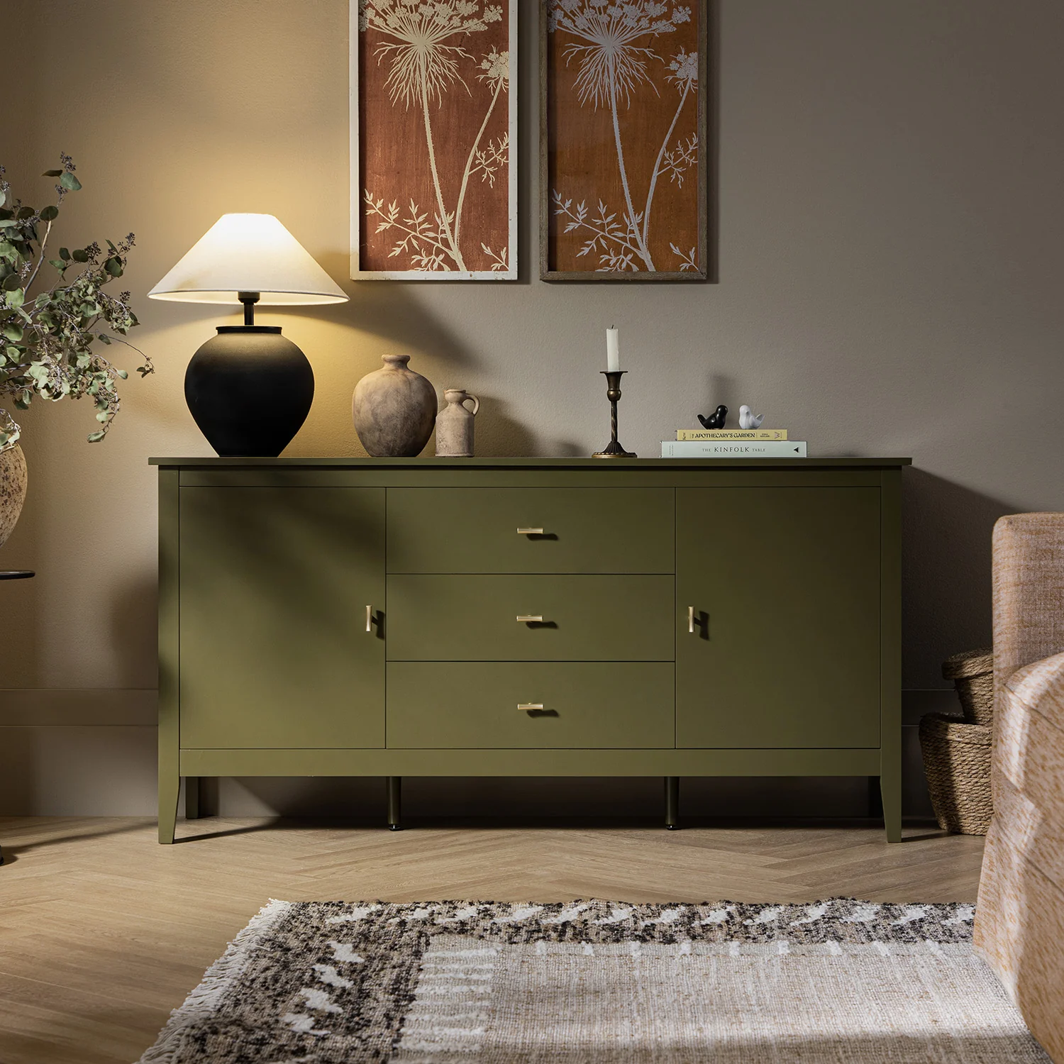 Oakham Wide Sideboard with Drawers, Olive Grove - Image 2