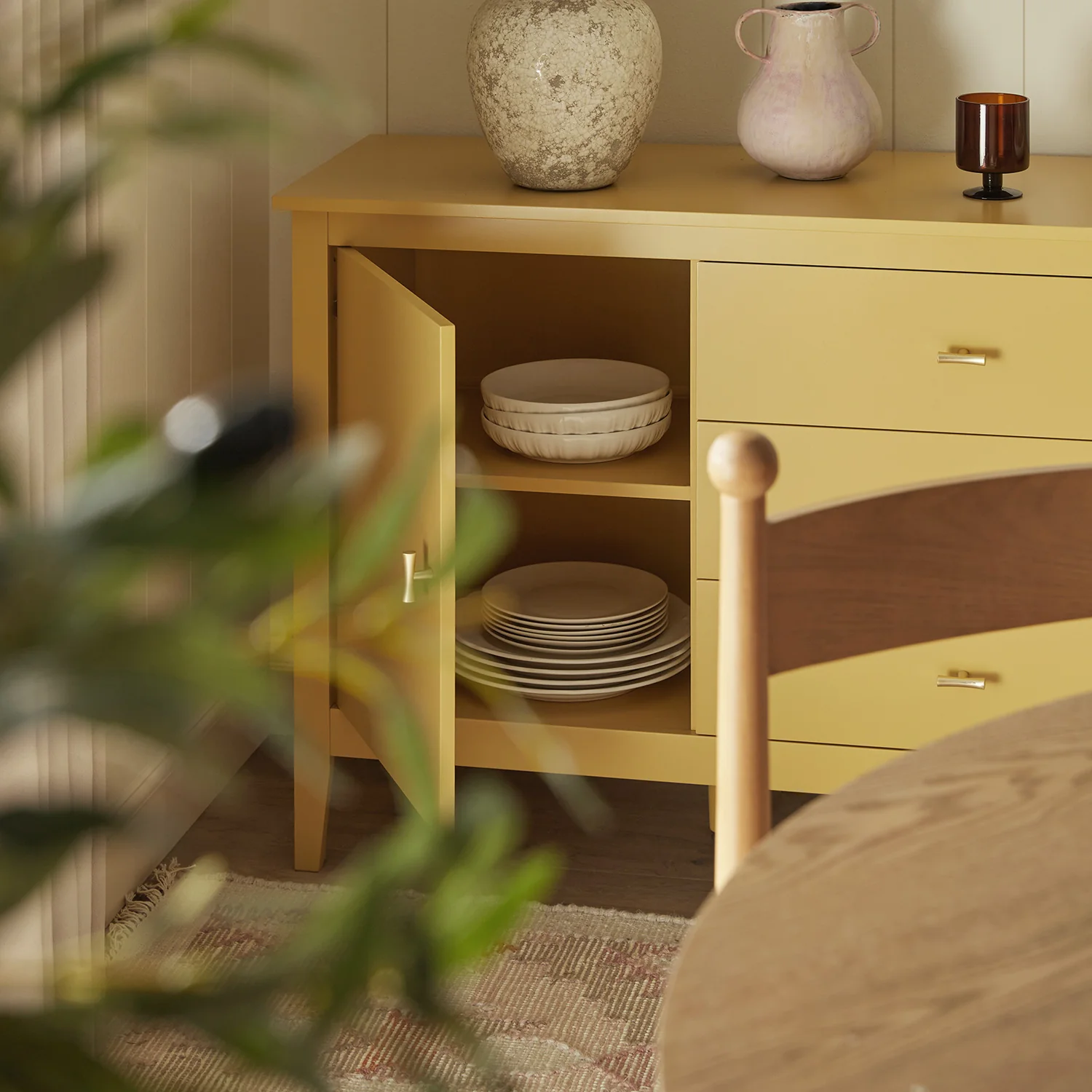 Oakham Wide Sideboard with Drawers, Rattan Yellow - Image 4