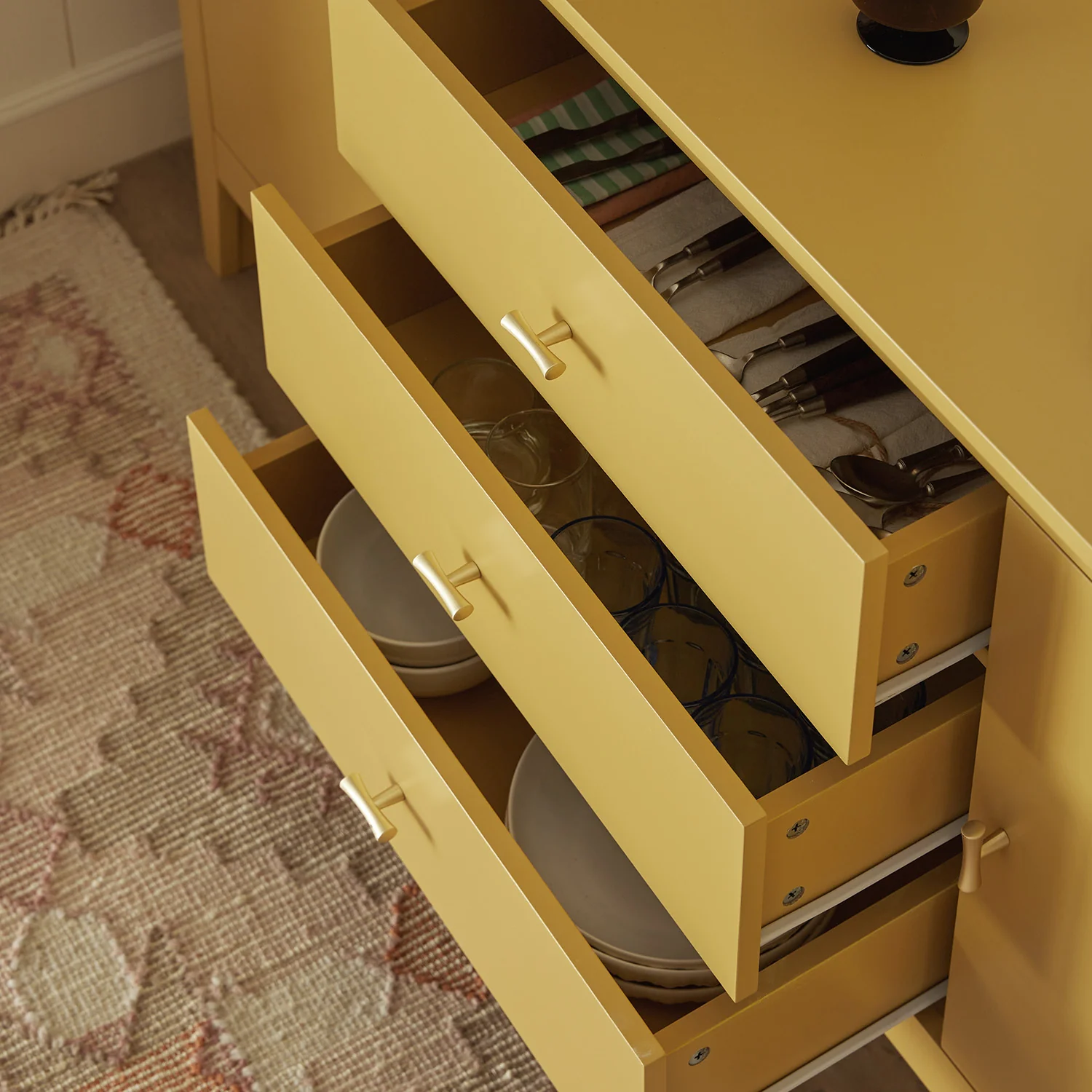 Oakham Wide Sideboard with Drawers, Rattan Yellow - Image 5