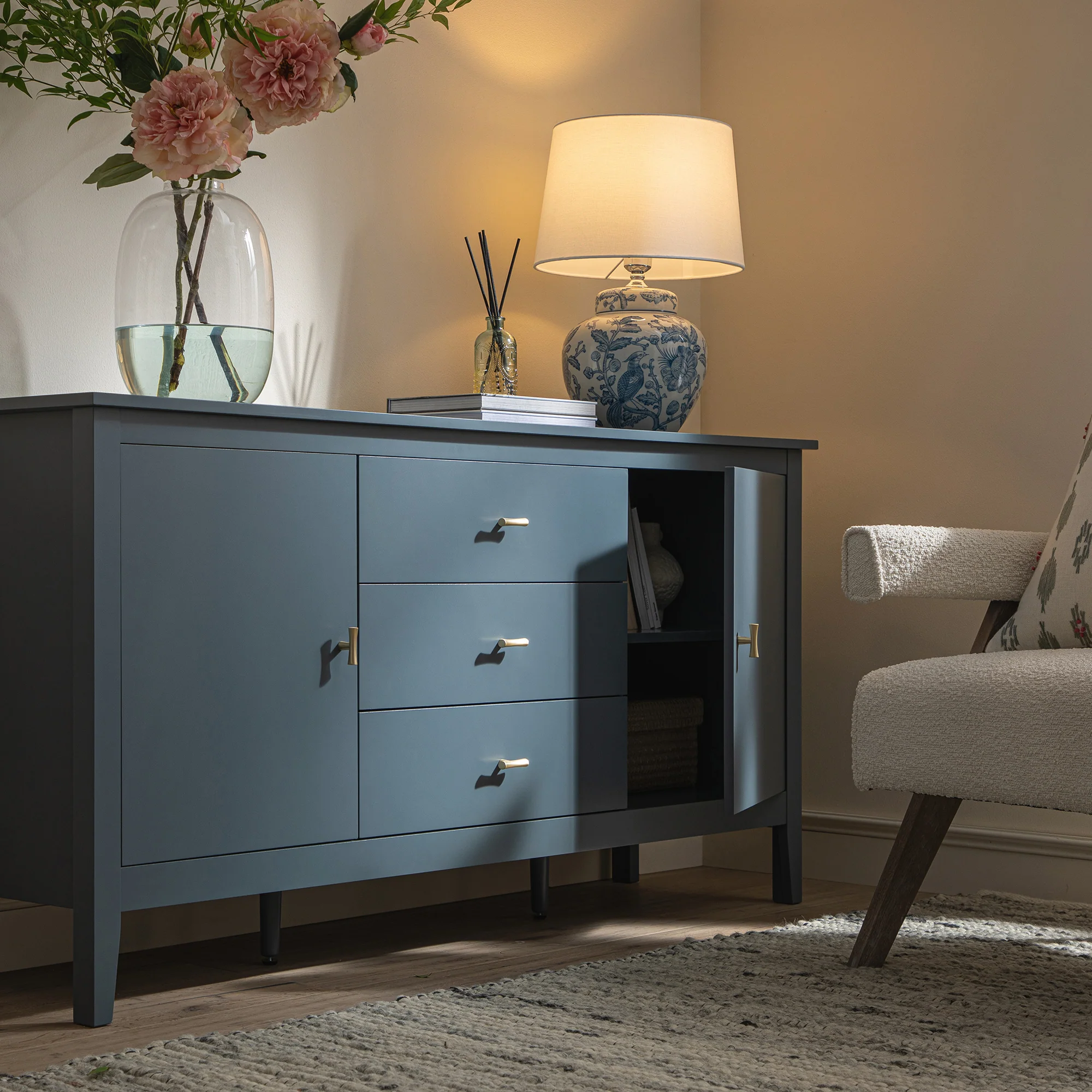 Oakham Wide Sideboard with Drawers, Stormy Blue - Image 4