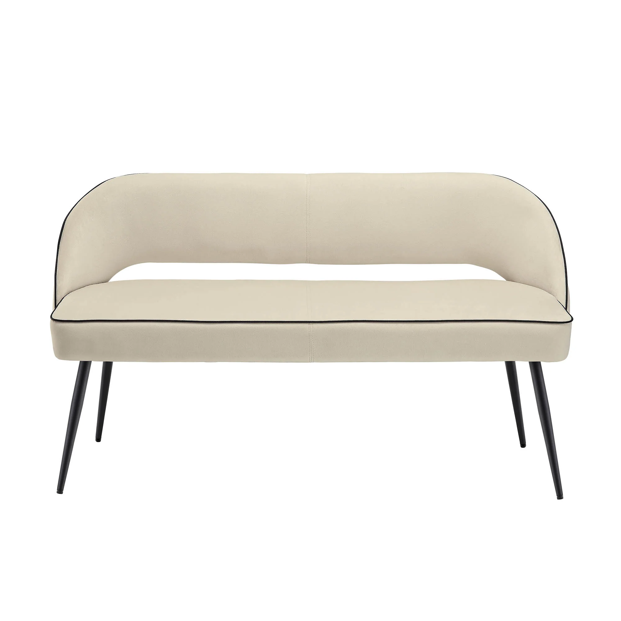 Oakley Champagne Velvet Upholstered 3 Seater Dining Bench with Contrast Piping - Image 4