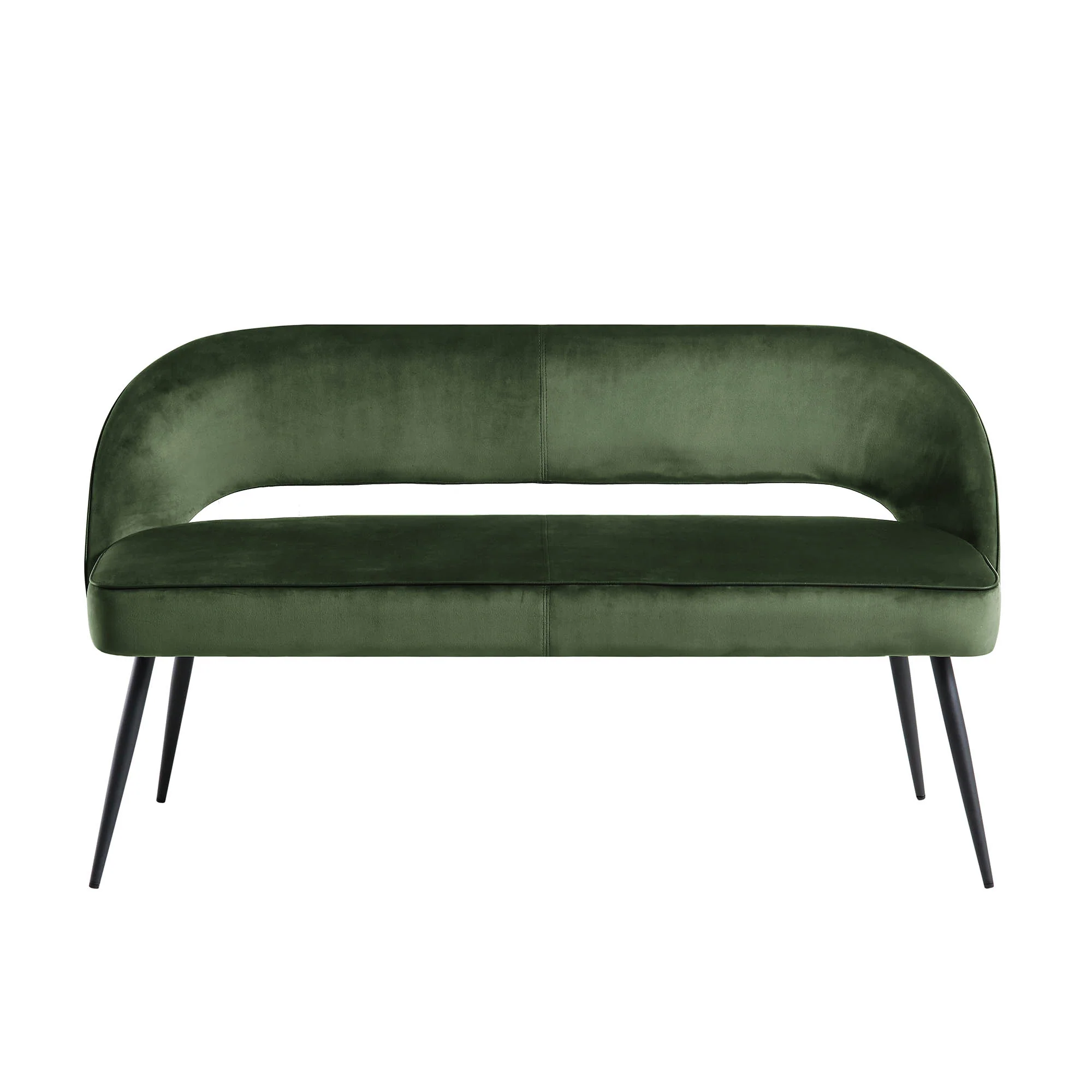 Oakley Dark Green Velvet Upholstered 3 Seater Dining Bench with Contrast Piping - Image 3
