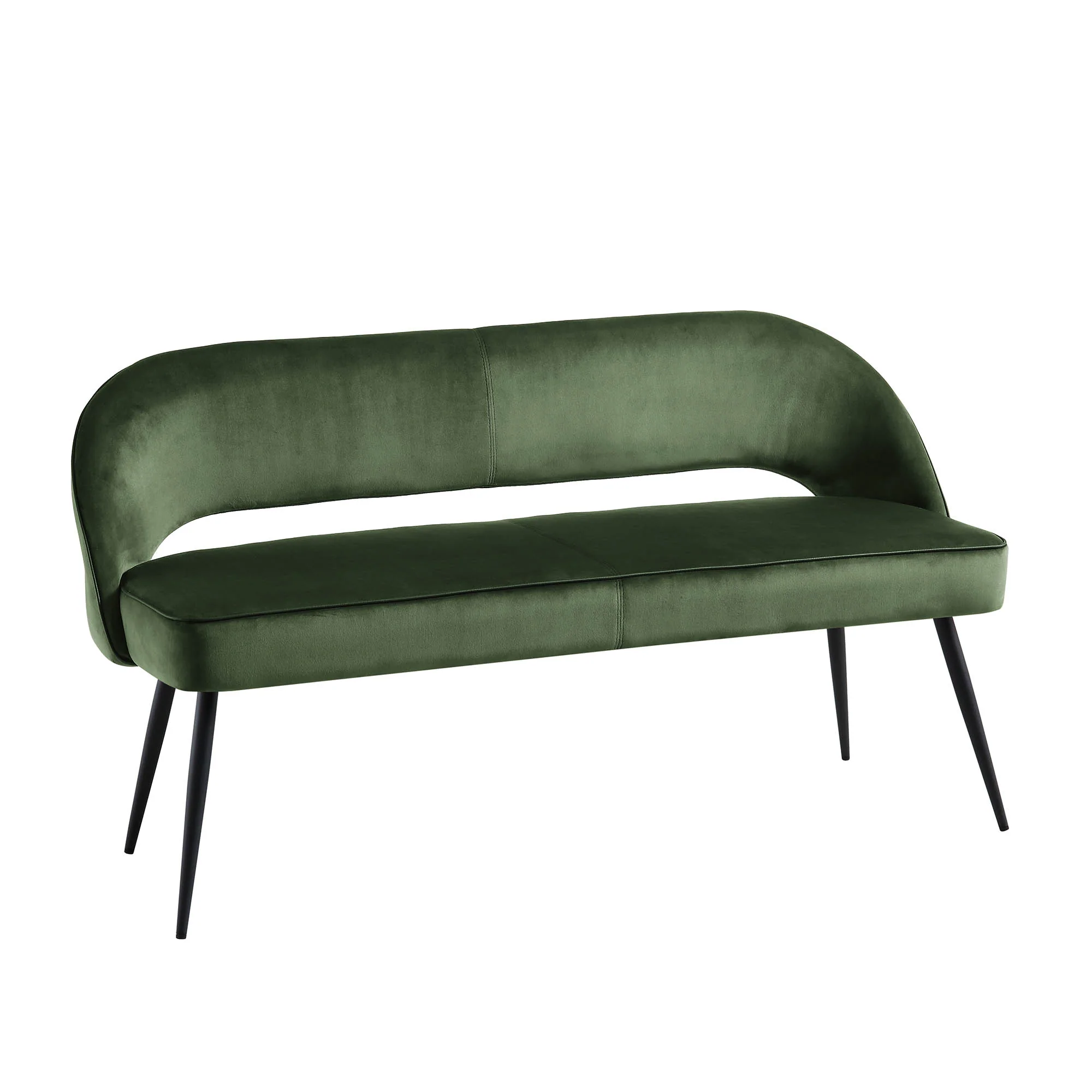 Oakley Dark Green Velvet Upholstered 3 Seater Dining Bench with Contrast Piping - Image 4