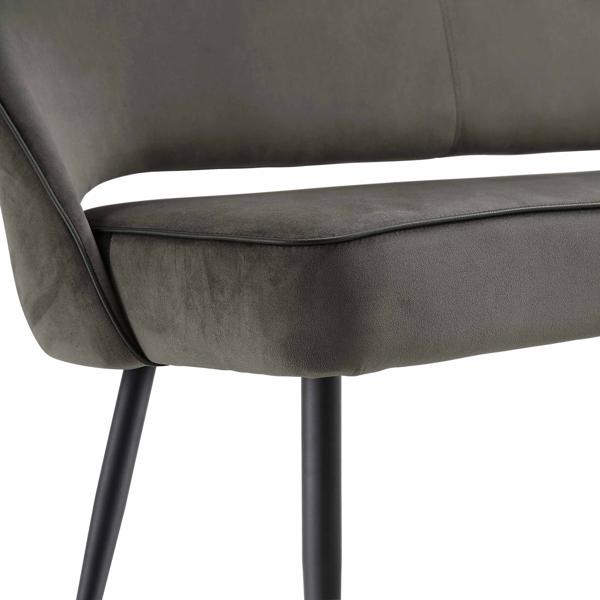 Oakley Dark Grey Velvet Upholstered 3 Seater Dining Bench with Contrast Piping - Image 11