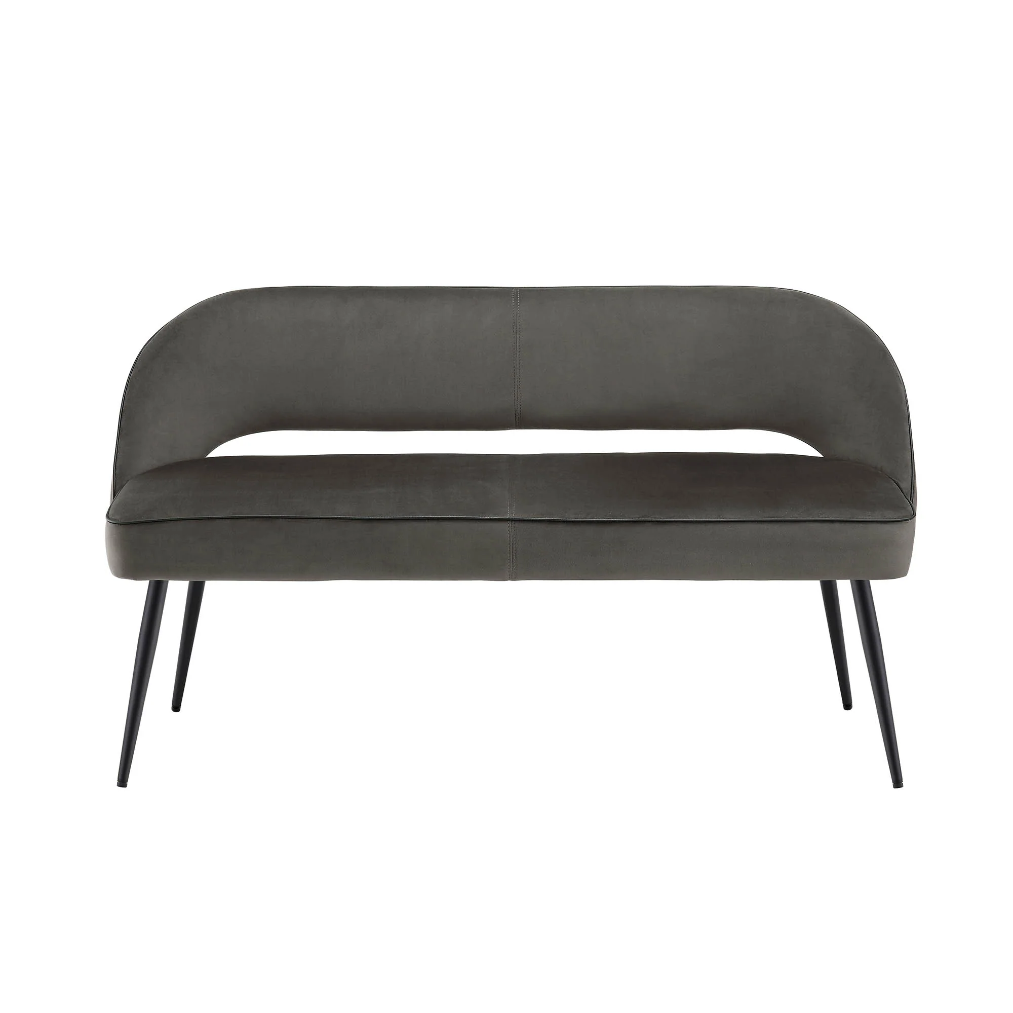 Oakley Dark Grey Velvet Upholstered 3 Seater Dining Bench with Contrast Piping - Image 4