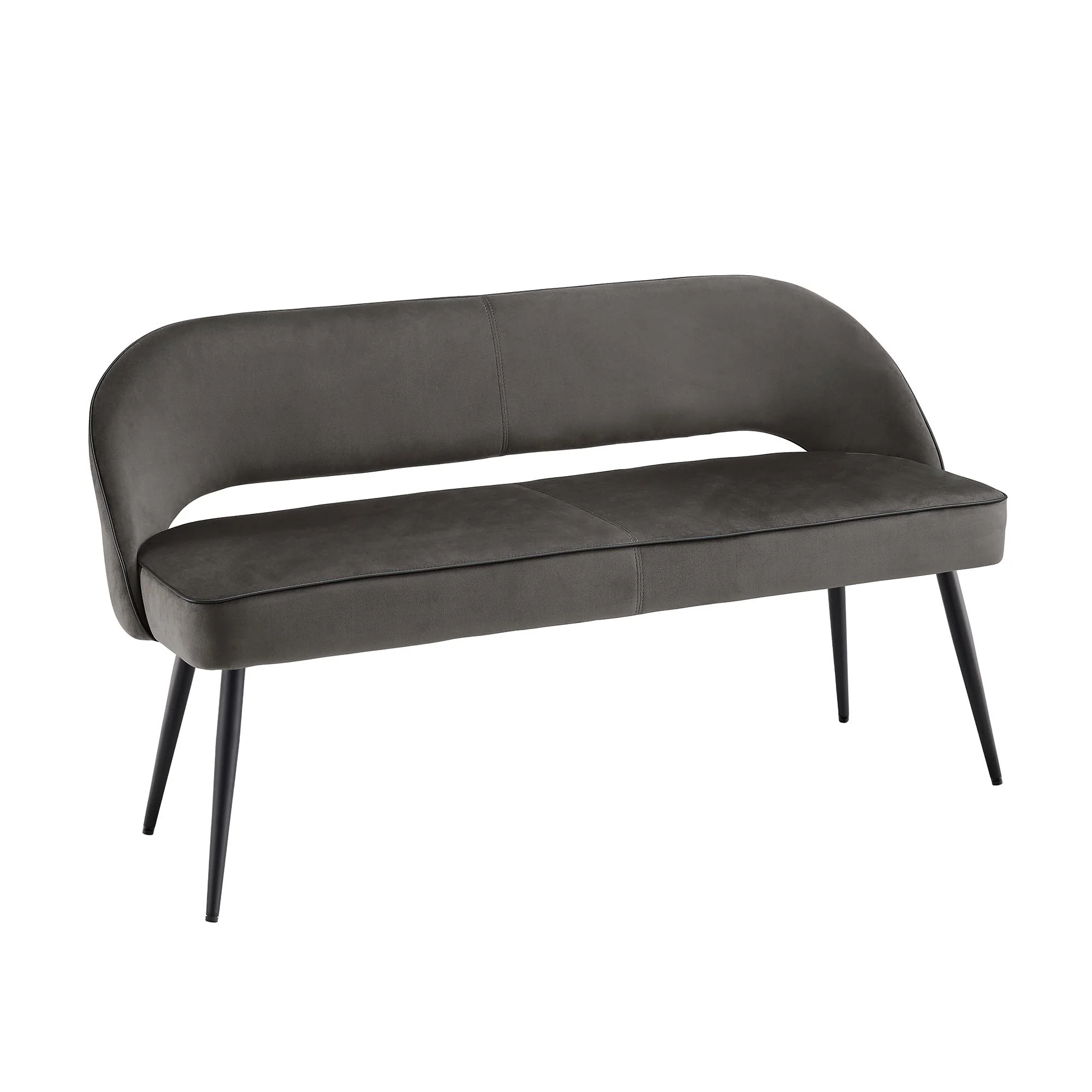 Oakley Dark Grey Velvet Upholstered 3 Seater Dining Bench with Contrast Piping - Image 6
