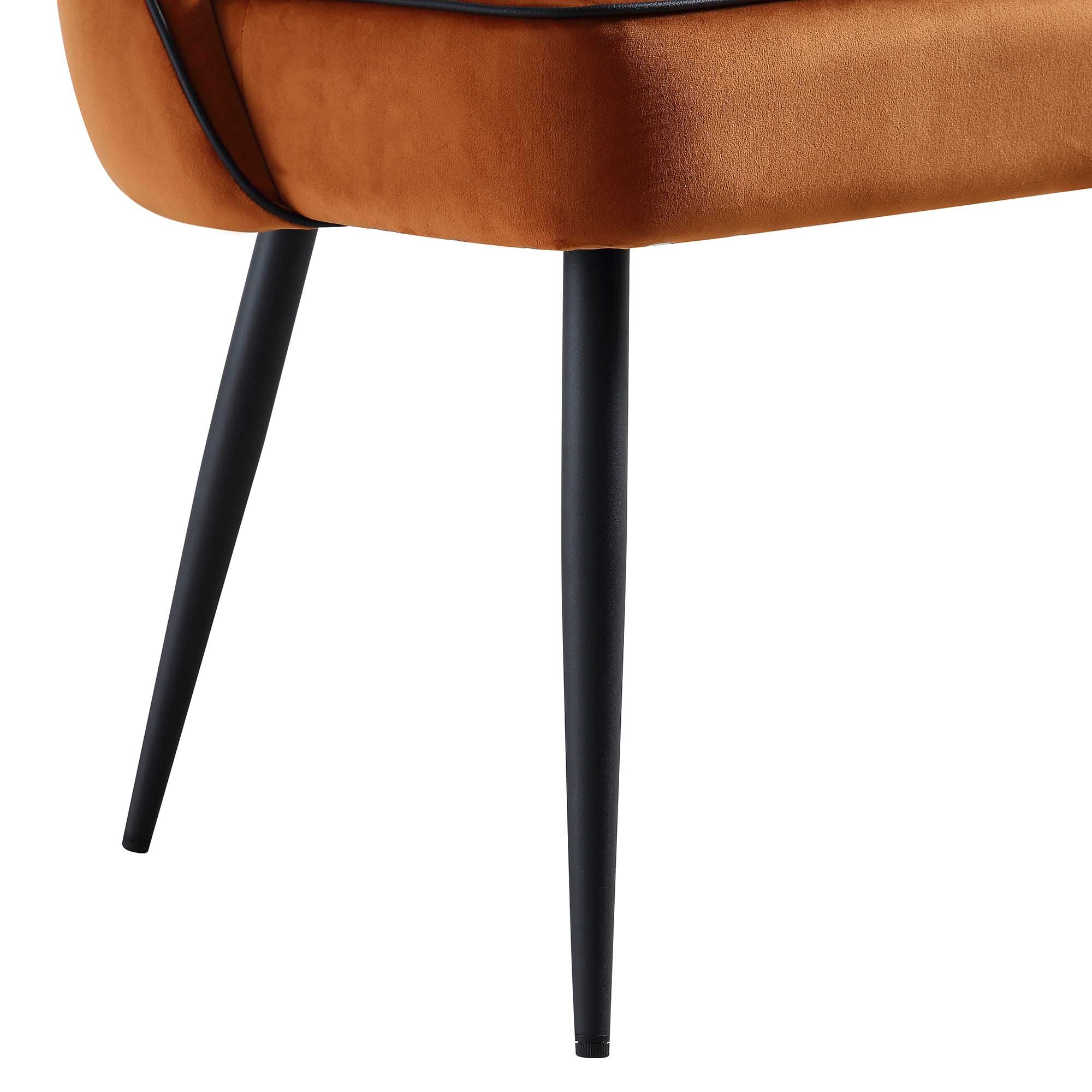 Oakley Orange Velvet Upholstered 3 Seater Dining Bench with Contrast Piping - Image 10