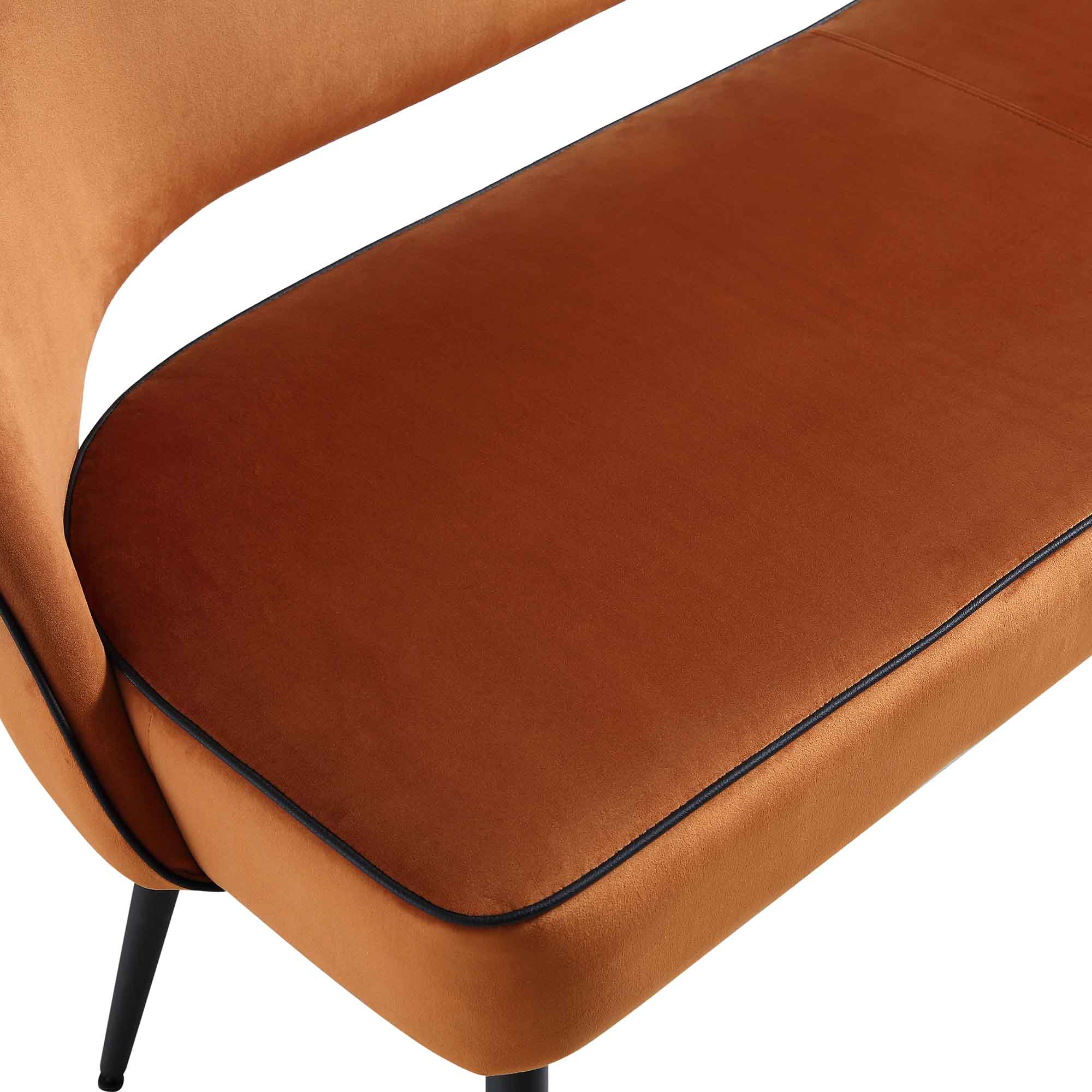 Oakley Orange Velvet Upholstered 3 Seater Dining Bench with Contrast Piping - Image 12