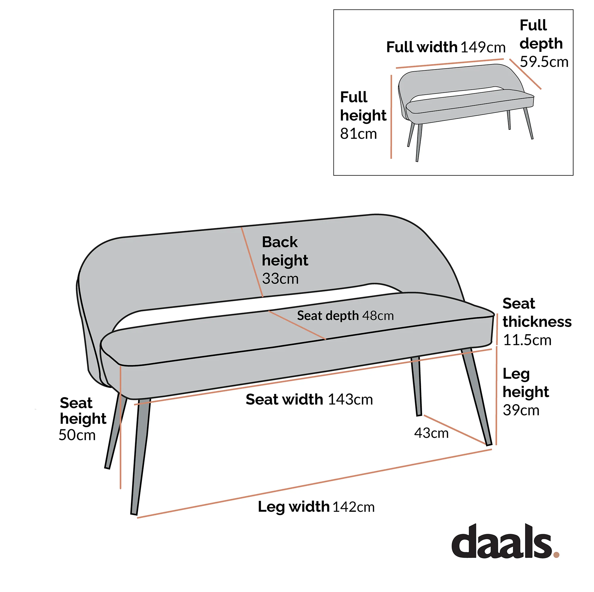 Oakley Champagne Velvet Upholstered 3 Seater Dining Bench with Contrast Piping - Image 5