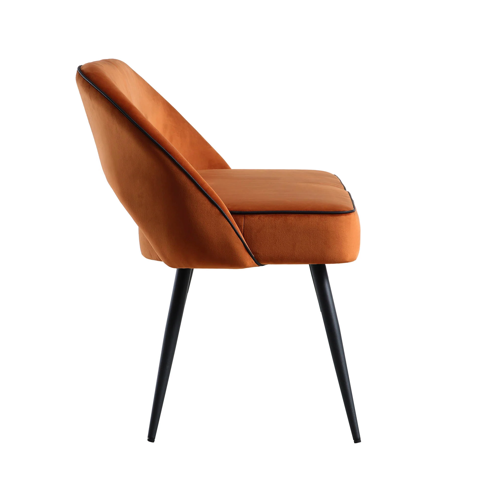 Oakley Orange Velvet Upholstered 3 Seater Dining Bench with Contrast Piping - Image 6
