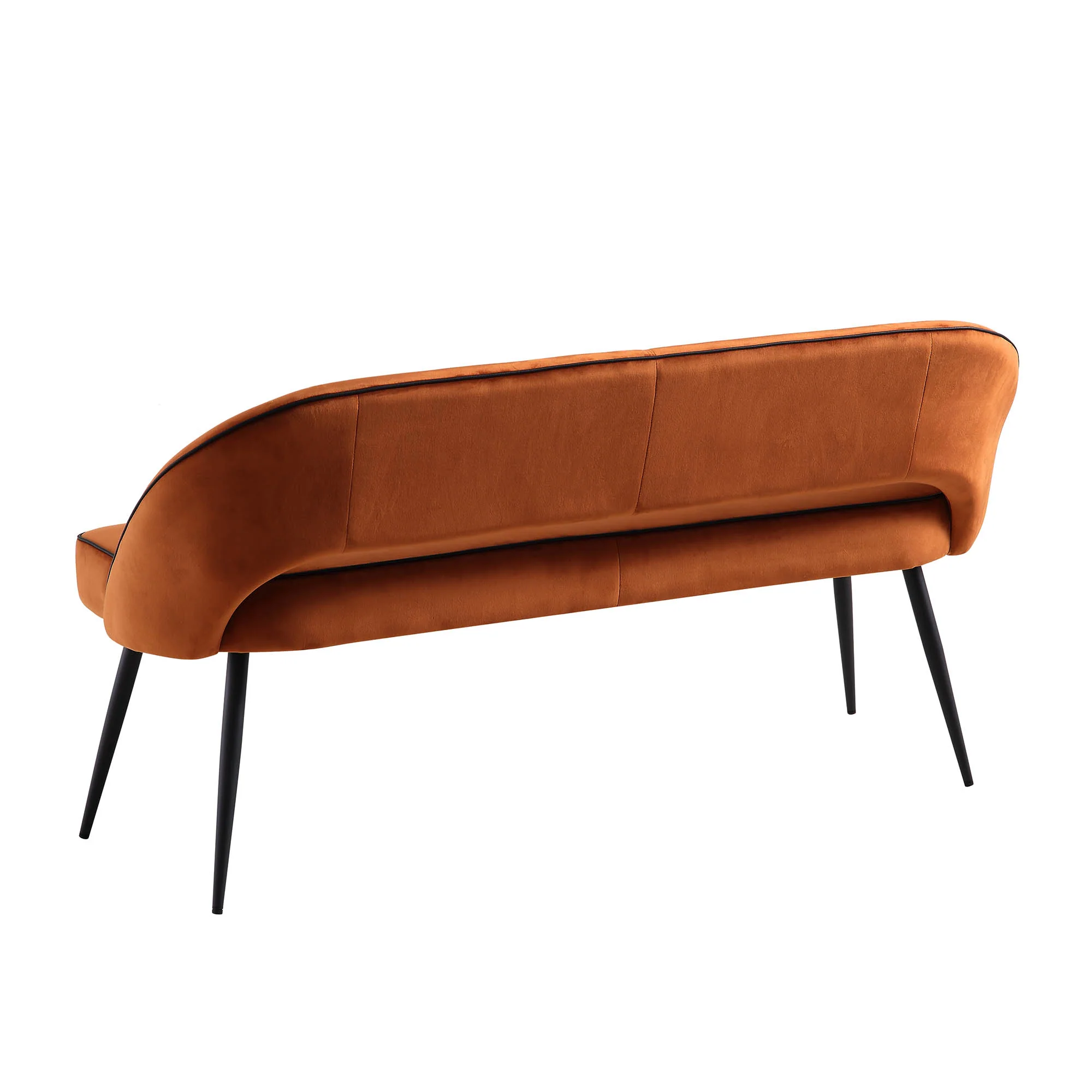Oakley Orange Velvet Upholstered 3 Seater Dining Bench with Contrast Piping - Image 8