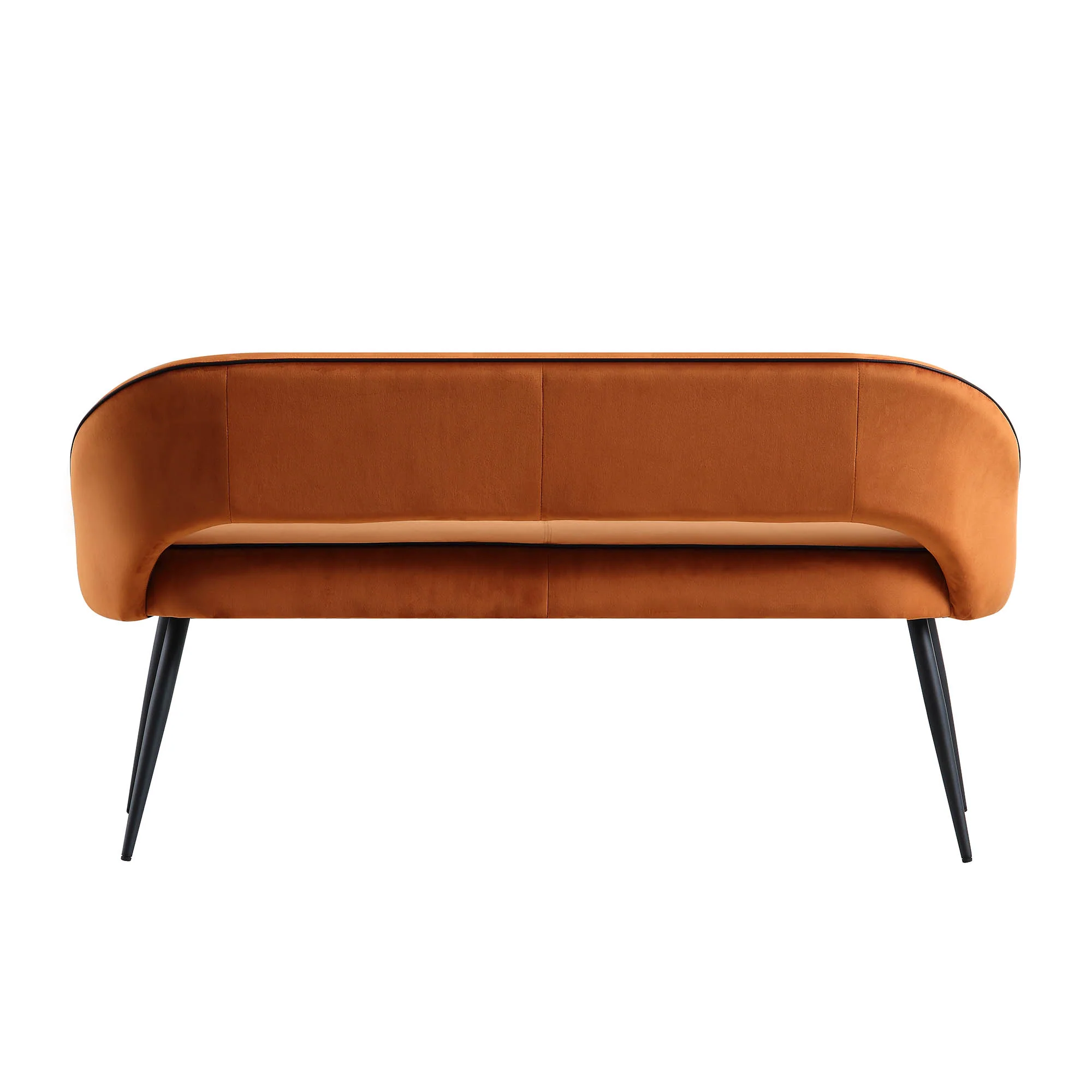 Oakley Orange Velvet Upholstered 3 Seater Dining Bench with Contrast Piping - Image 9