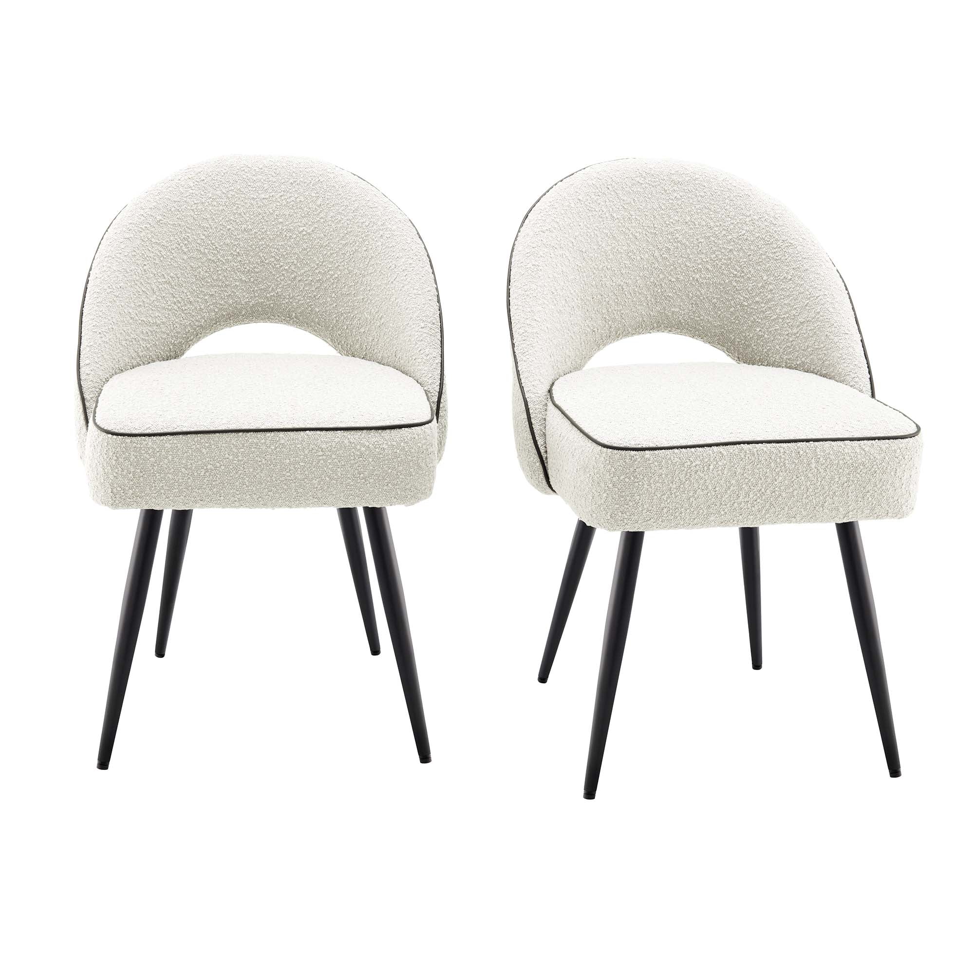 Oakley Set of 2 White Boucle Upholstered Dining Chairs with Piping - Image 2