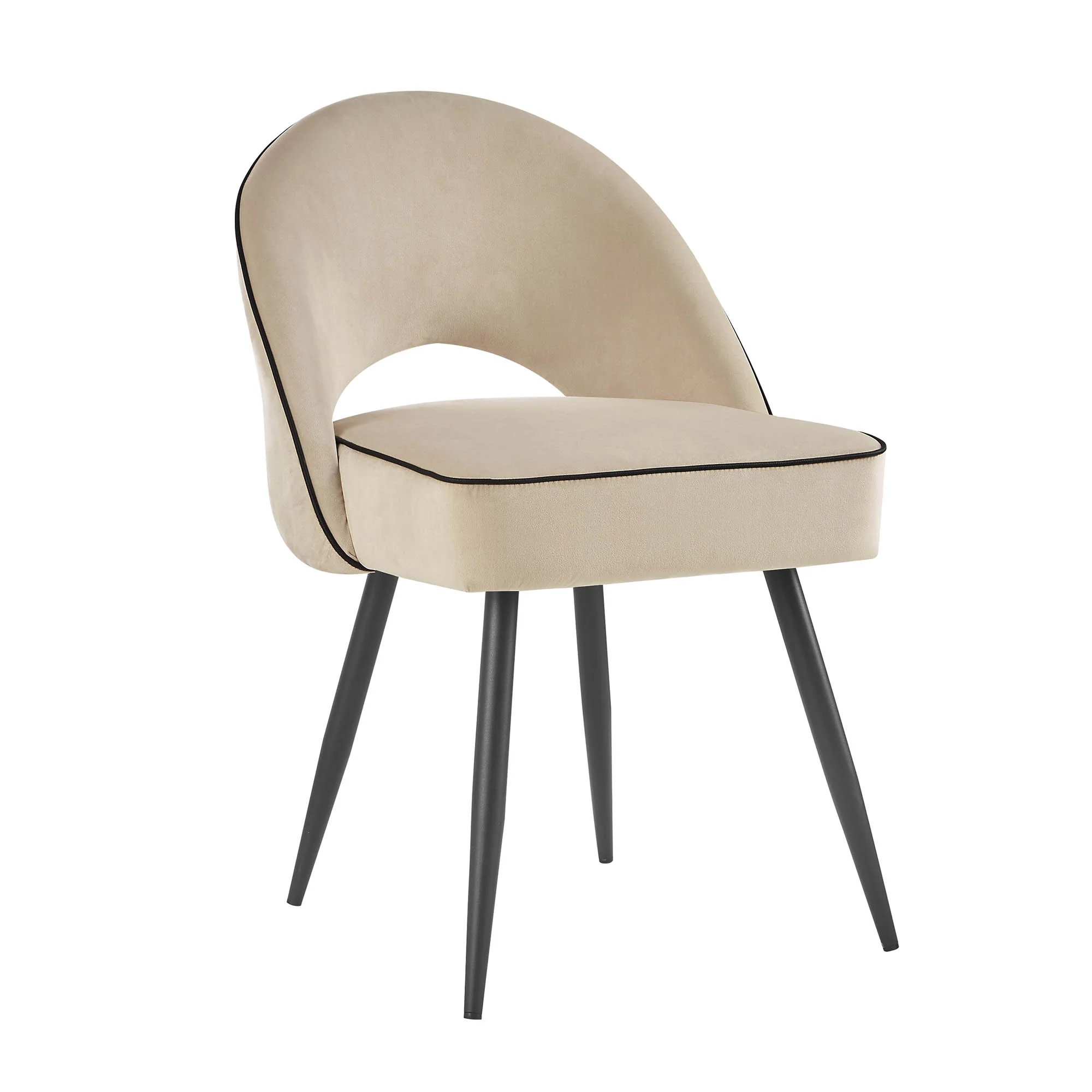 Oakley Set of 2 Champagne Velvet Upholstered Dining Chairs with Contrast Piping - Image 5