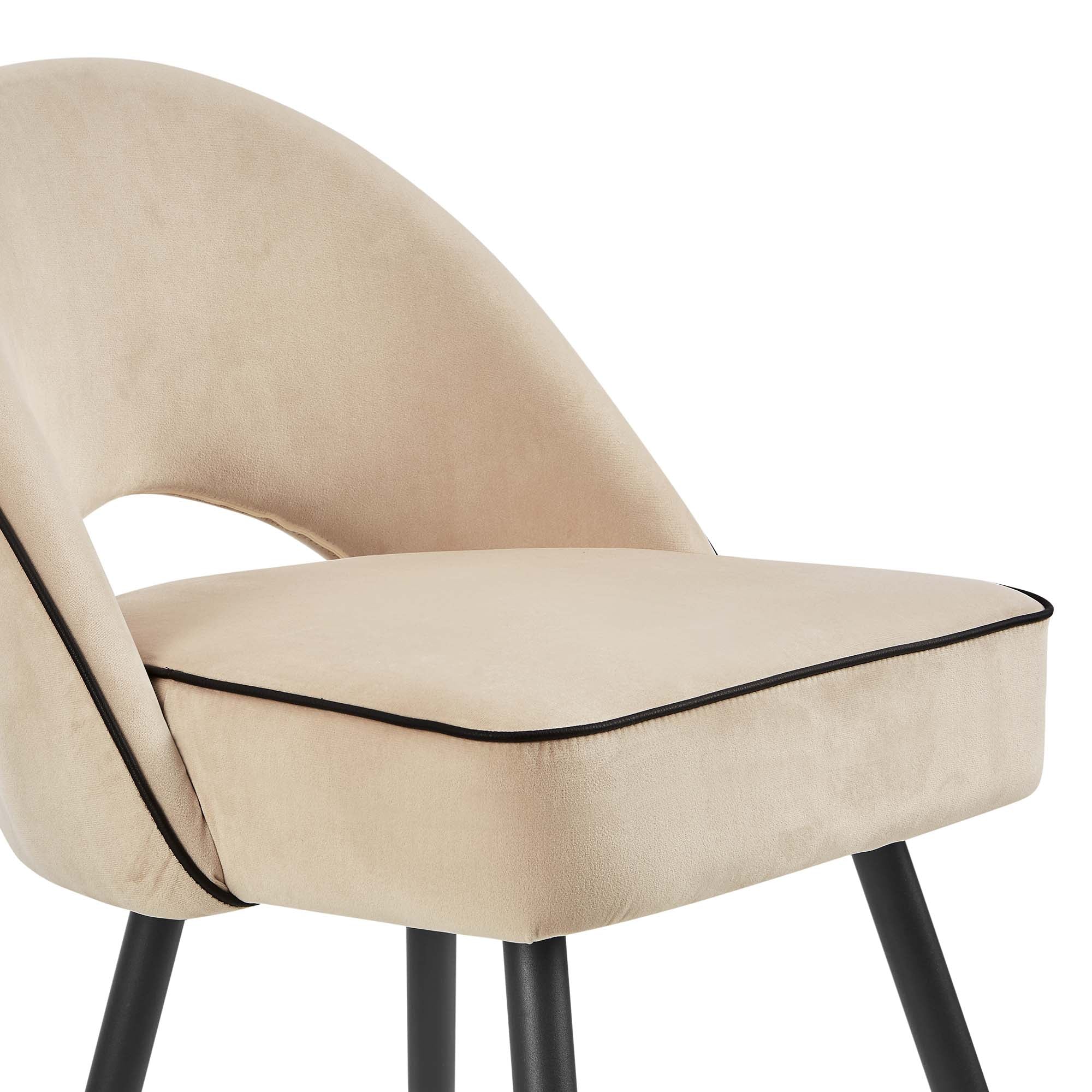 Oakley Set of 2 Champagne Velvet Upholstered Dining Chairs with Contrast Piping - Image 8