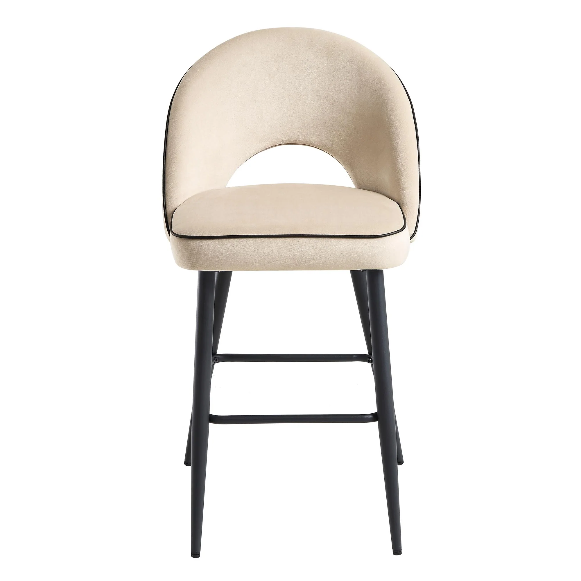 Oakley Set of 2 Champagne Velvet Upholstered Counter Stools with Contrast Piping - Image 3