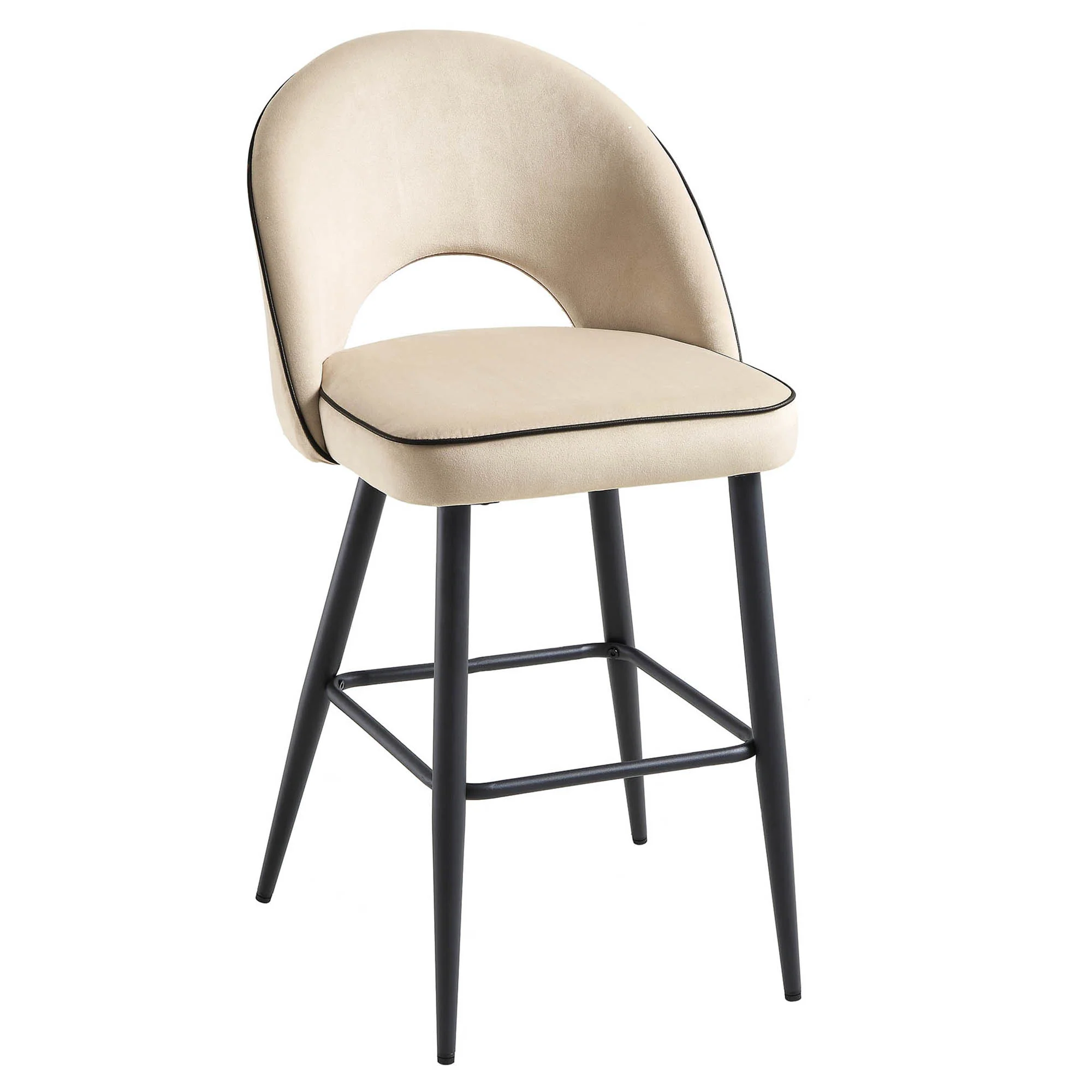 Oakley Set of 2 Champagne Velvet Upholstered Counter Stools with Contrast Piping - Image 5