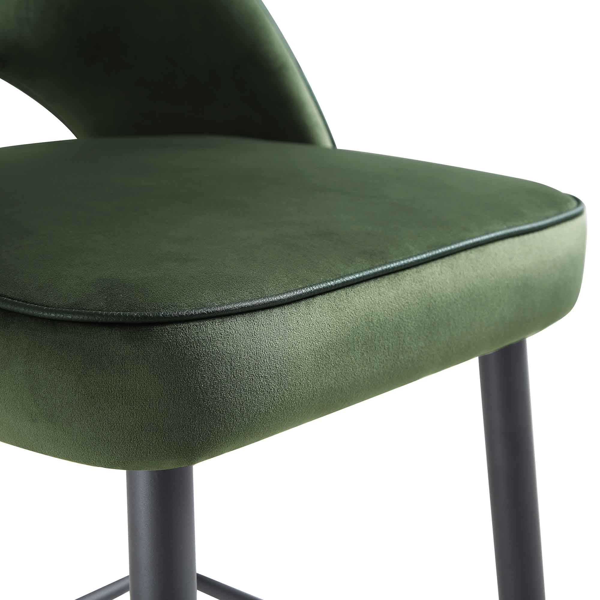 Oakley Set of 2 Dark Green Velvet Upholstered Counter Stools with Contrast Piping - Image 10