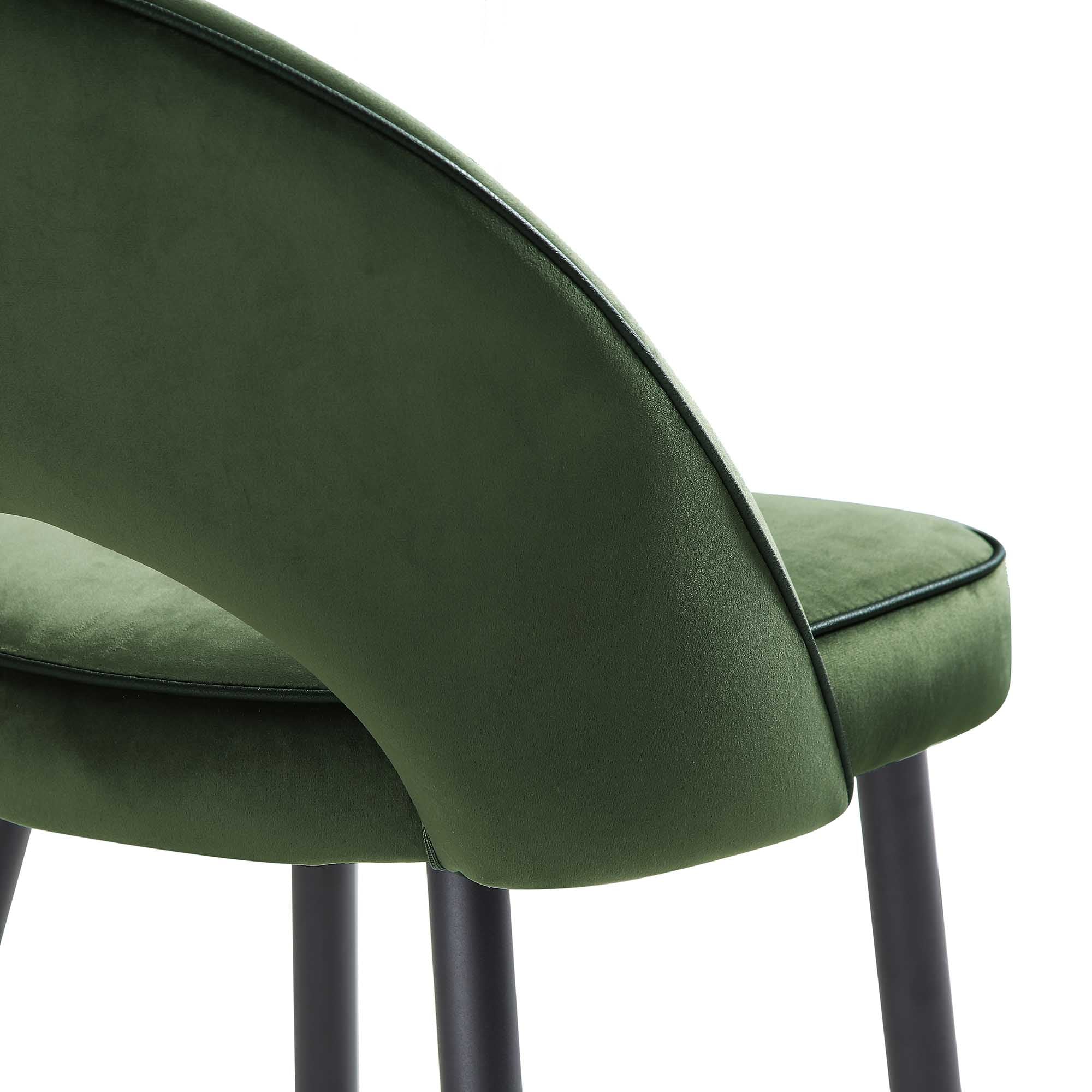 Oakley Set of 2 Dark Green Velvet Upholstered Counter Stools with Contrast Piping - Image 12