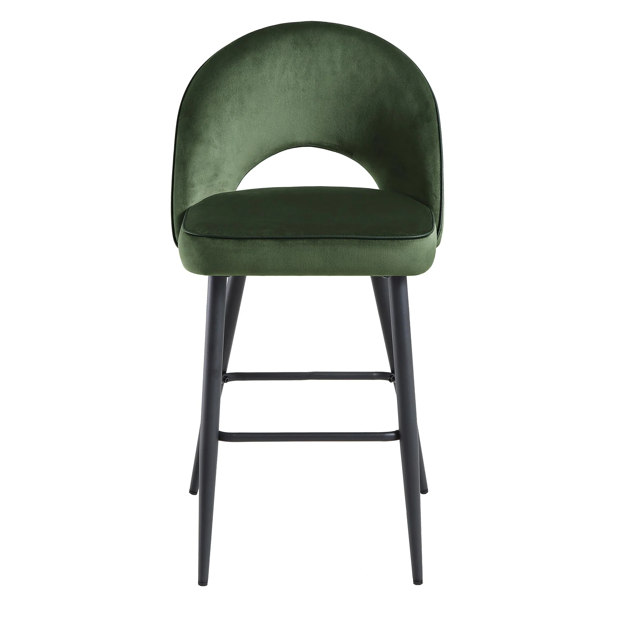 Oakley Set of 2 Dark Green Velvet Upholstered Counter Stools with Contrast Piping - Image 3
