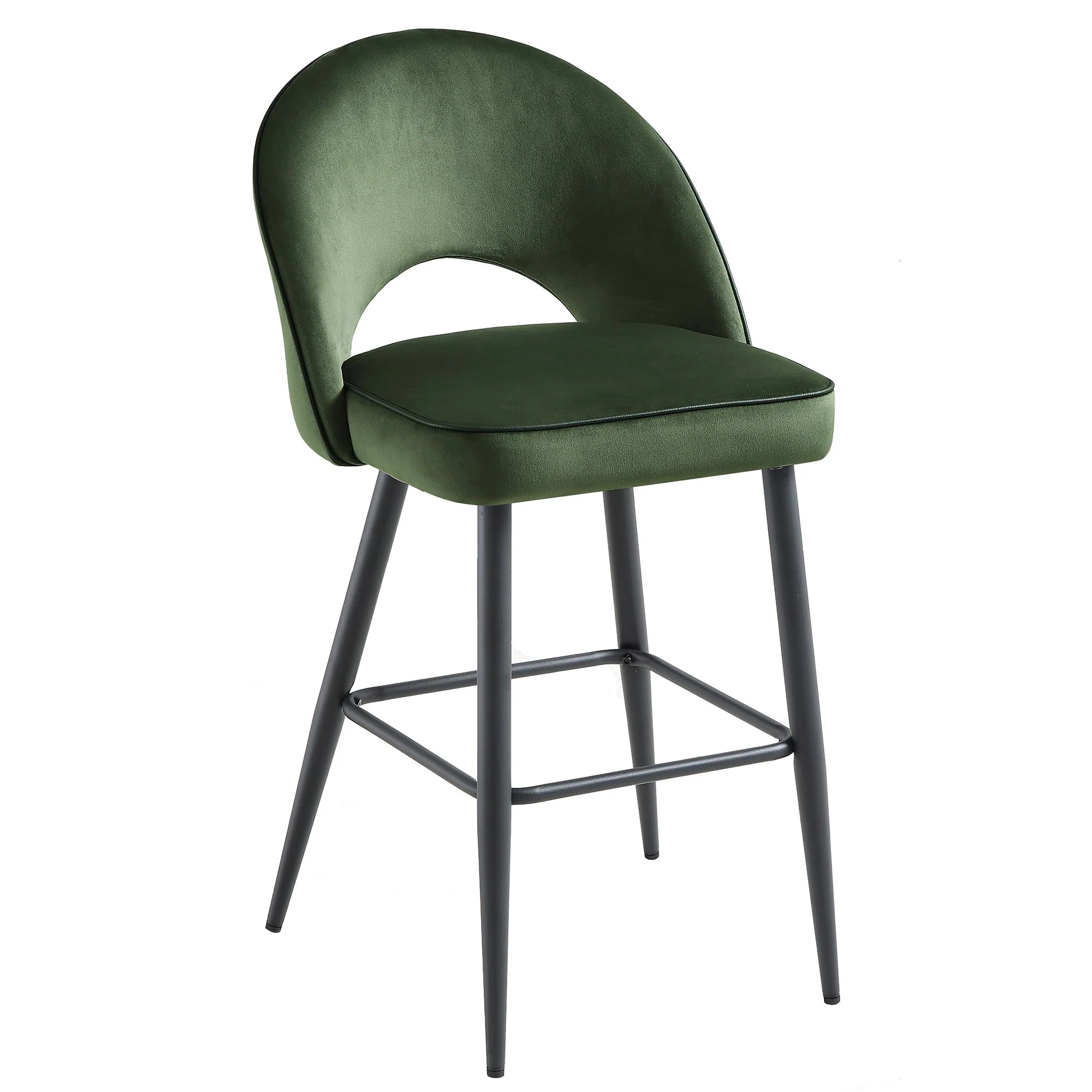 Oakley Set of 2 Dark Green Velvet Upholstered Counter Stools with Contrast Piping - Image 5