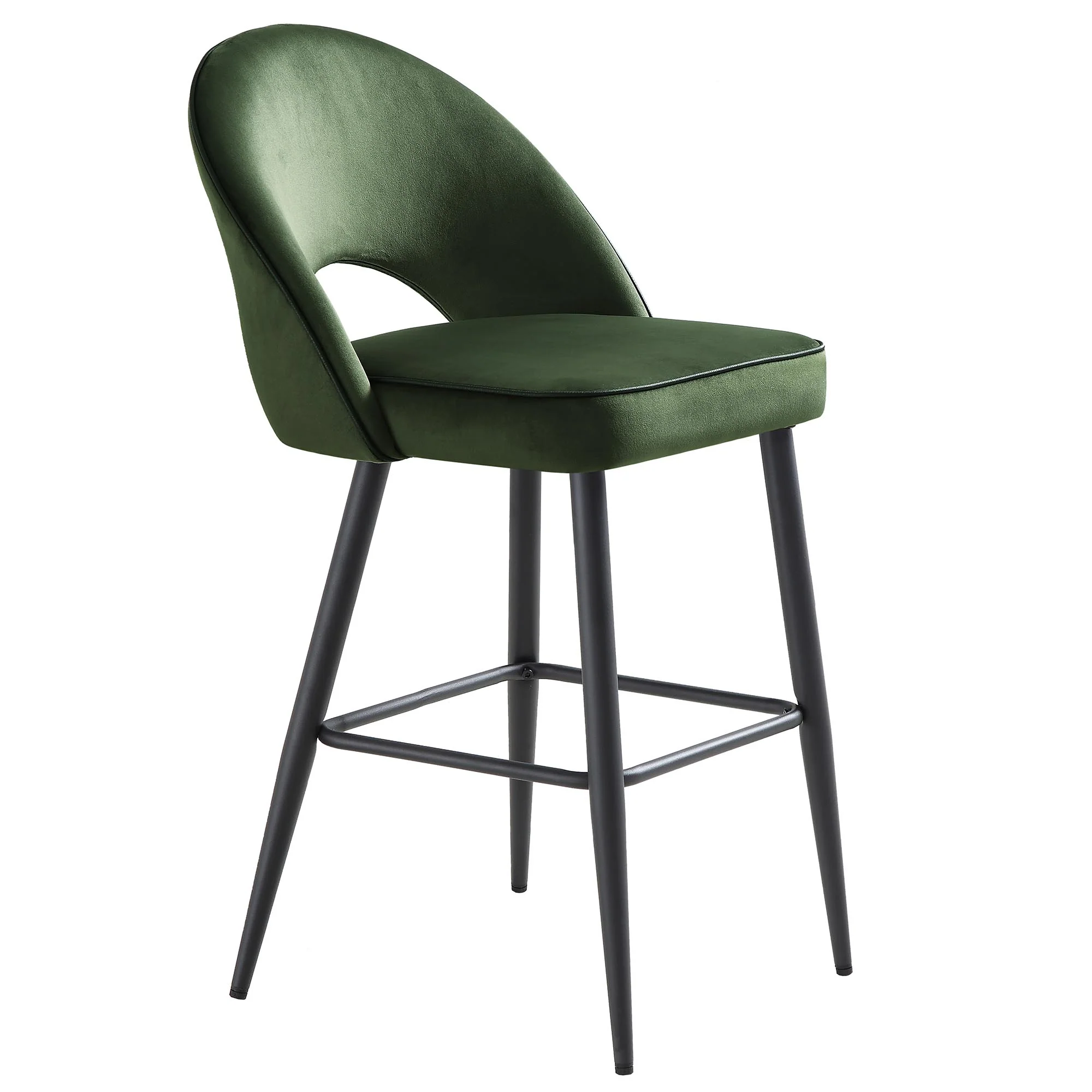 Oakley Set of 2 Dark Green Velvet Upholstered Counter Stools with Contrast Piping - Image 6