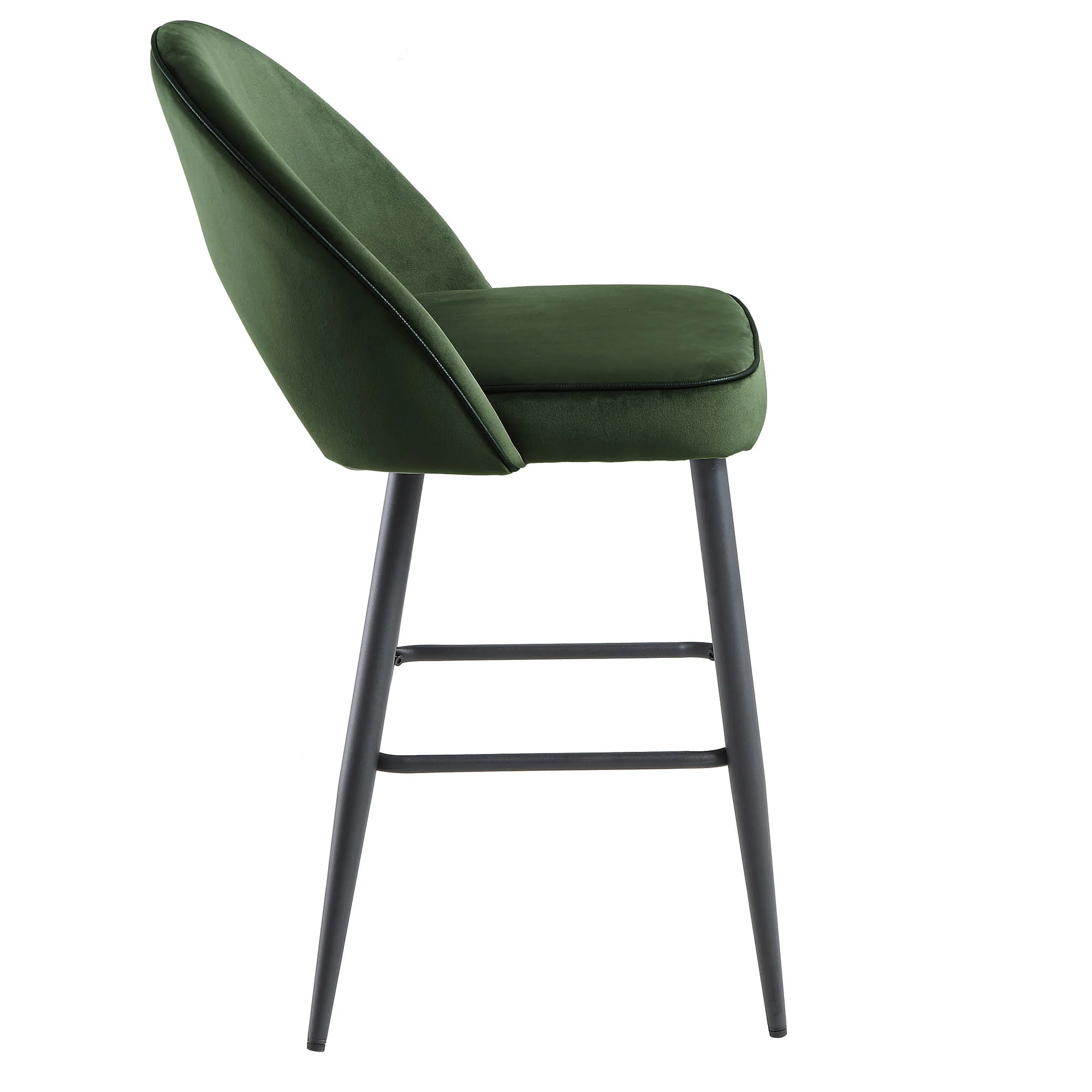 Oakley Set of 2 Dark Green Velvet Upholstered Counter Stools with Contrast Piping - Image 7