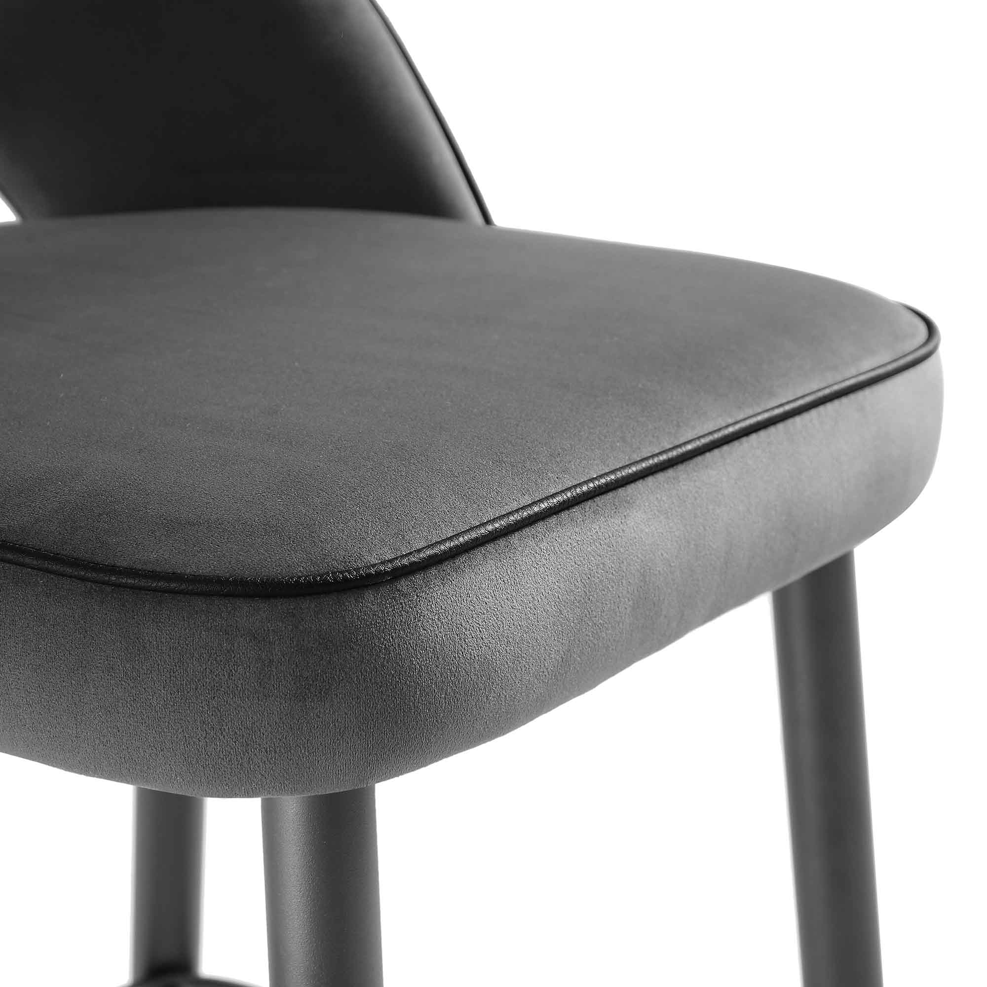 Oakley Set of 2 Dark Grey Velvet Upholstered Counter Stools with Contrast Piping - Image 10