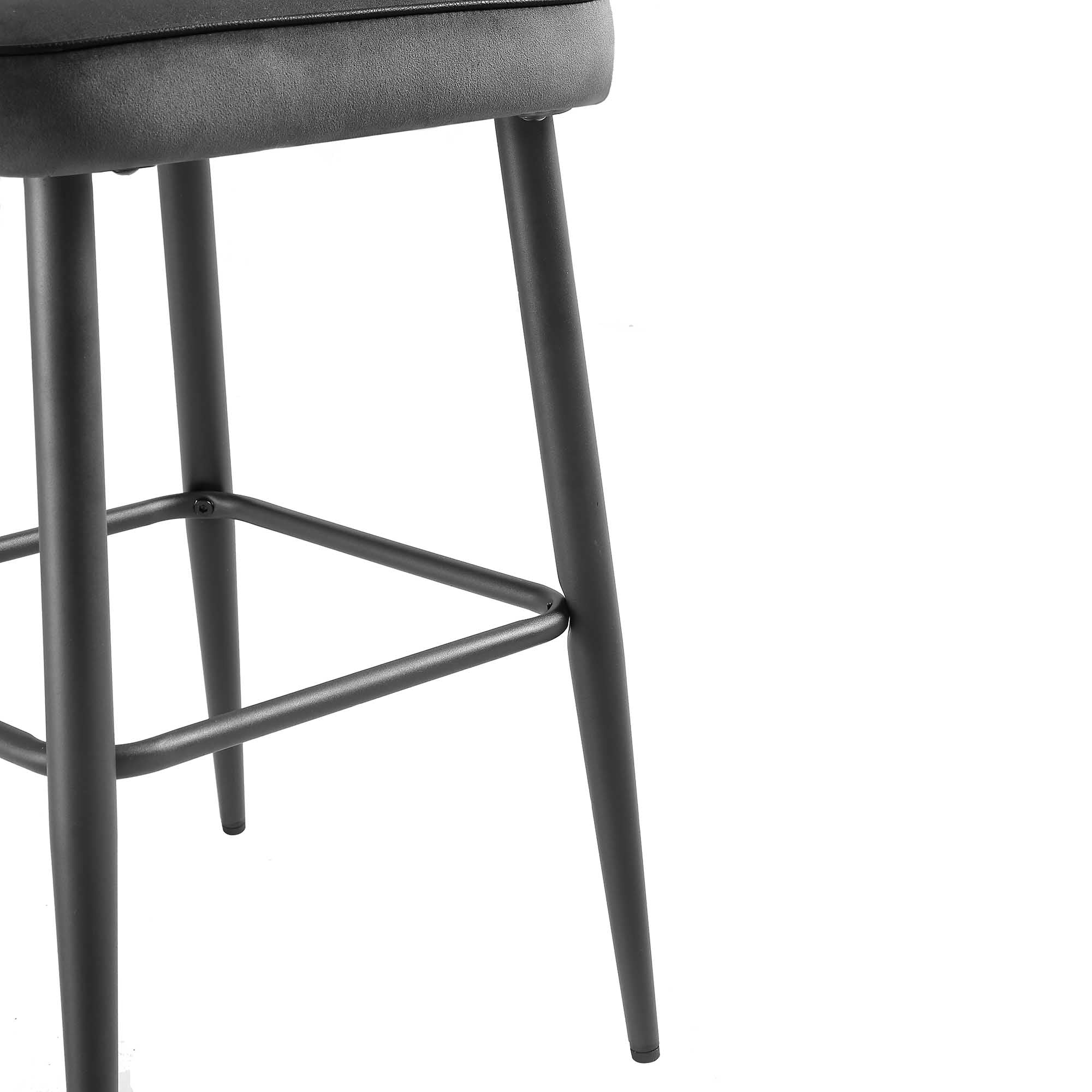 Oakley Set of 2 Dark Grey Velvet Upholstered Counter Stools with Contrast Piping - Image 11