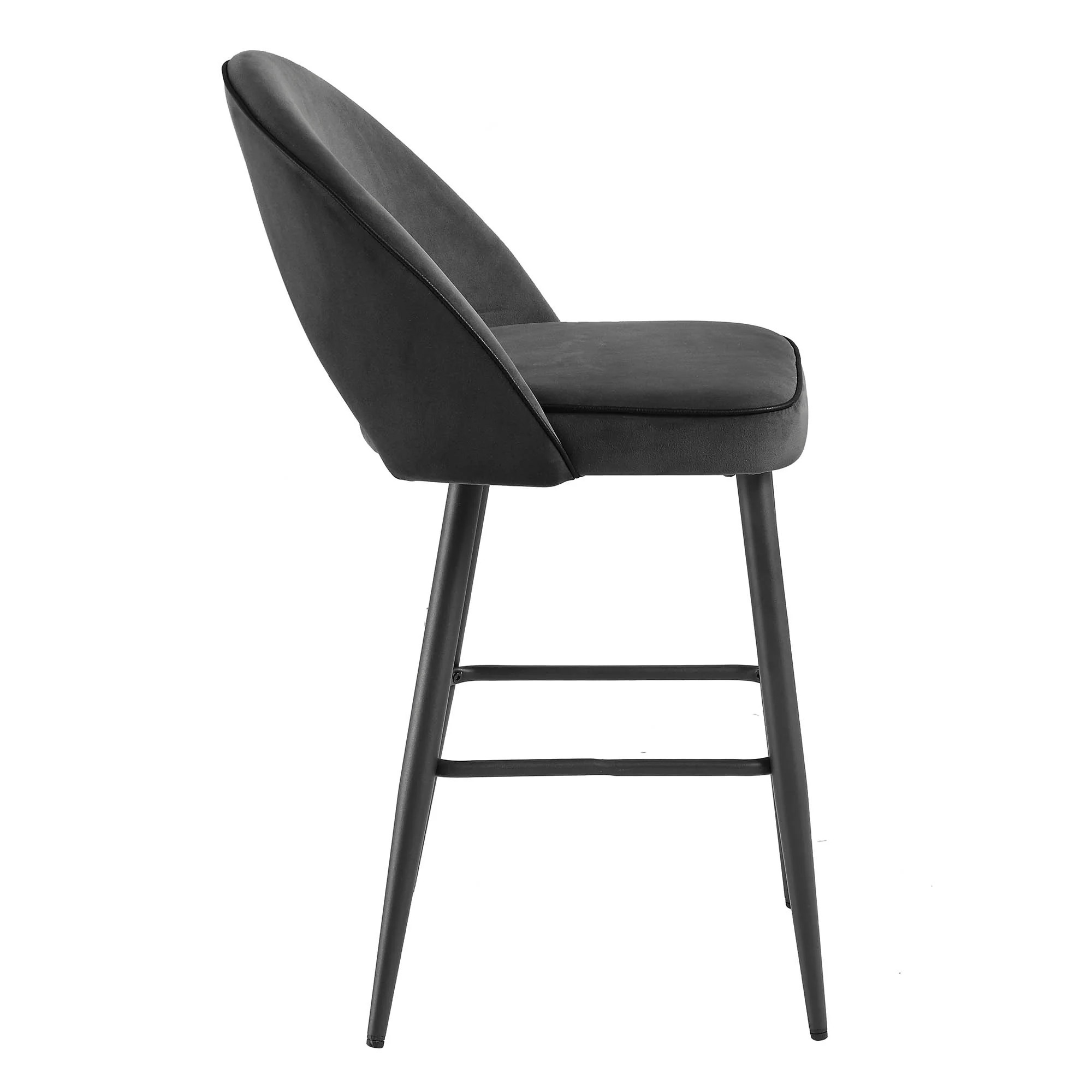 Oakley Set of 2 Dark Grey Velvet Upholstered Counter Stools with Contrast Piping - Image 7