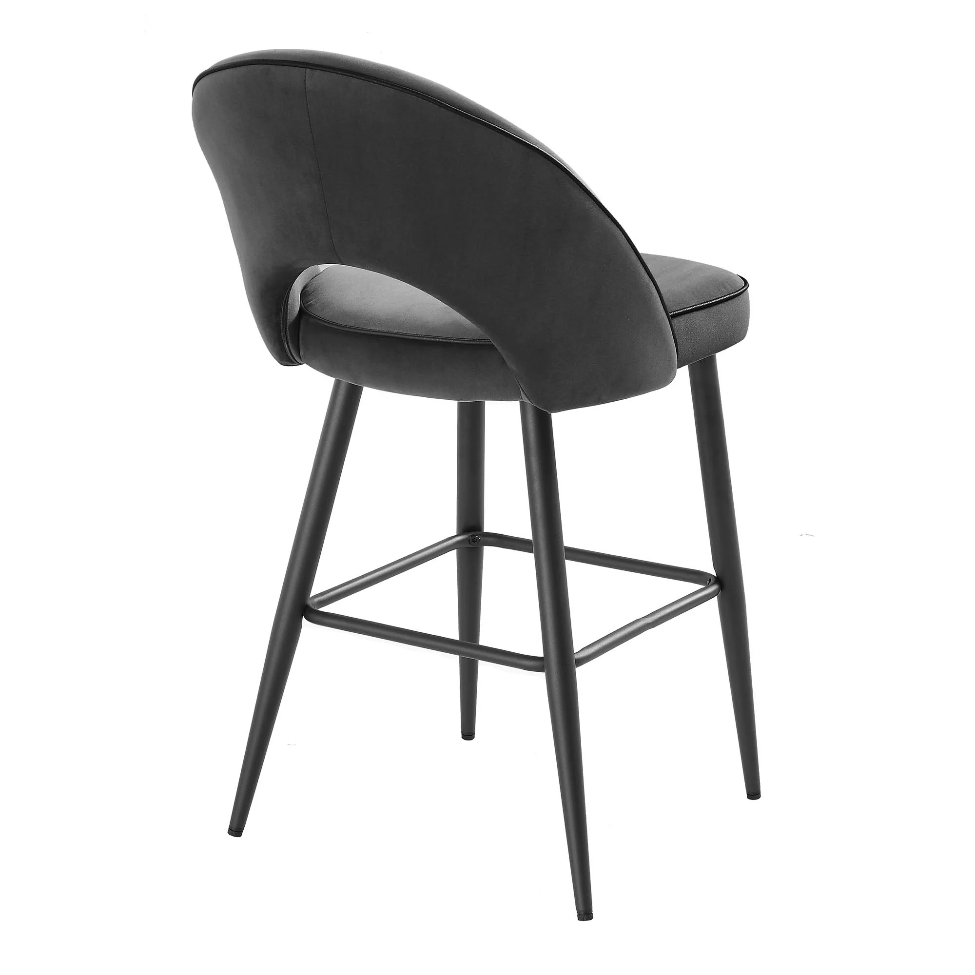 Oakley Set of 2 Dark Grey Velvet Upholstered Counter Stools with Contrast Piping - Image 8