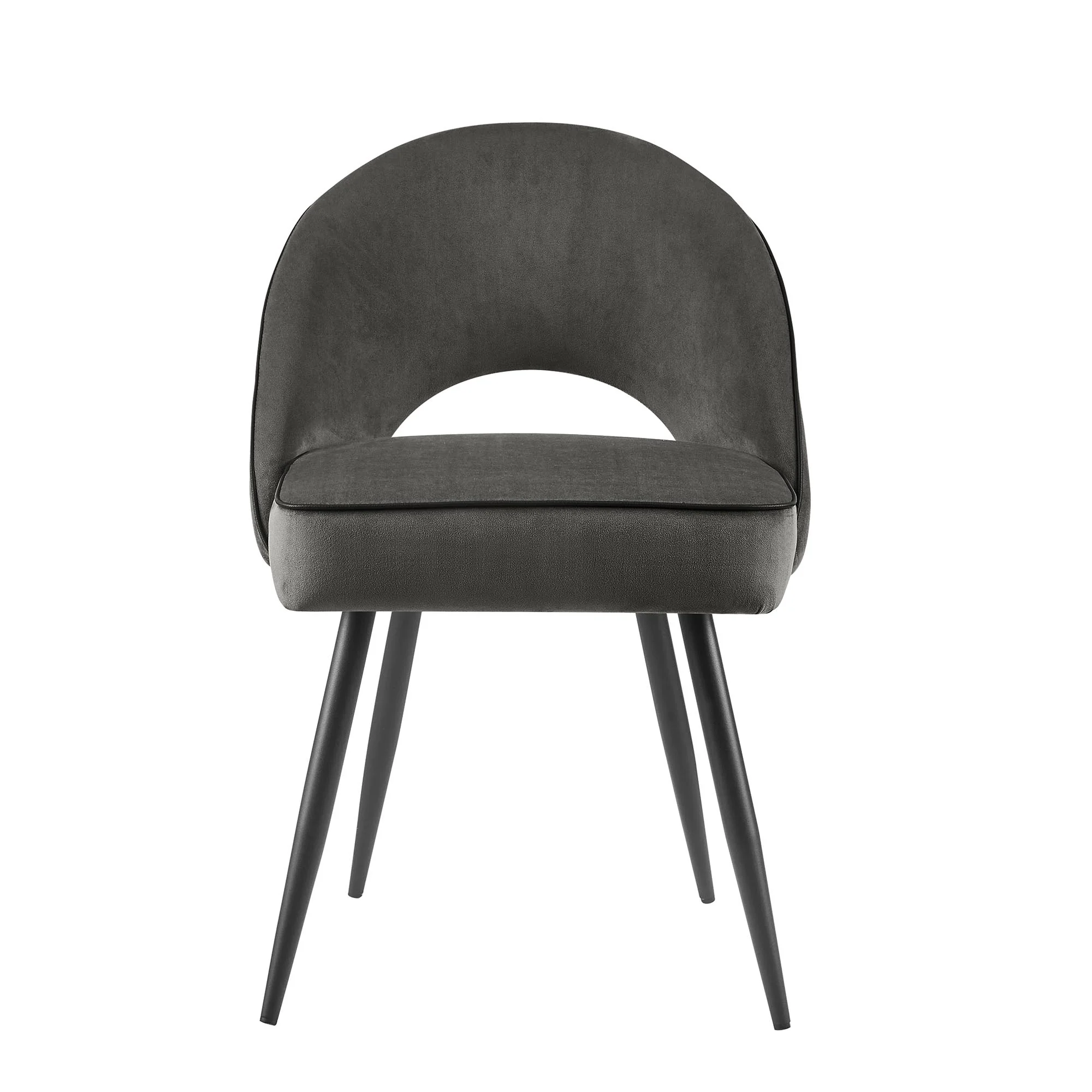 Oakley Set of 2 Dark Grey Velvet Upholstered Dining Chairs with Piping - Image 3