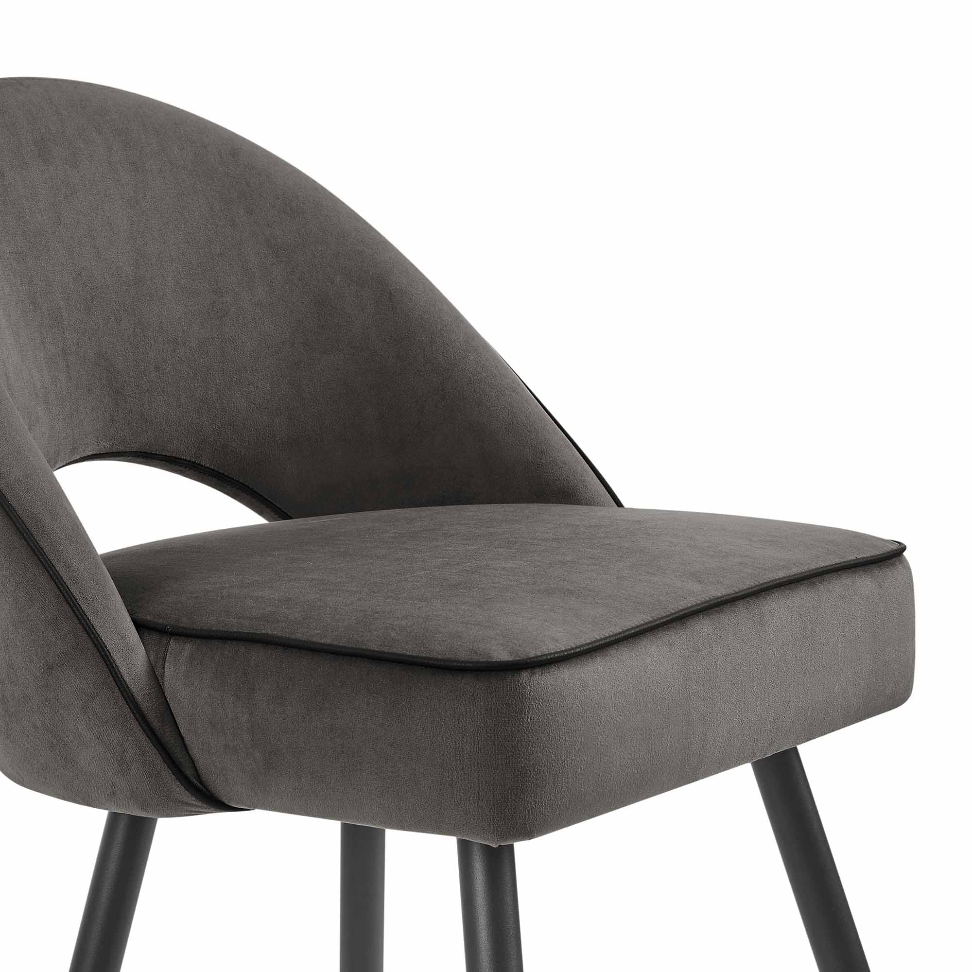 Oakley Set of 2 Dark Grey Velvet Upholstered Dining Chairs with Piping - Image 8