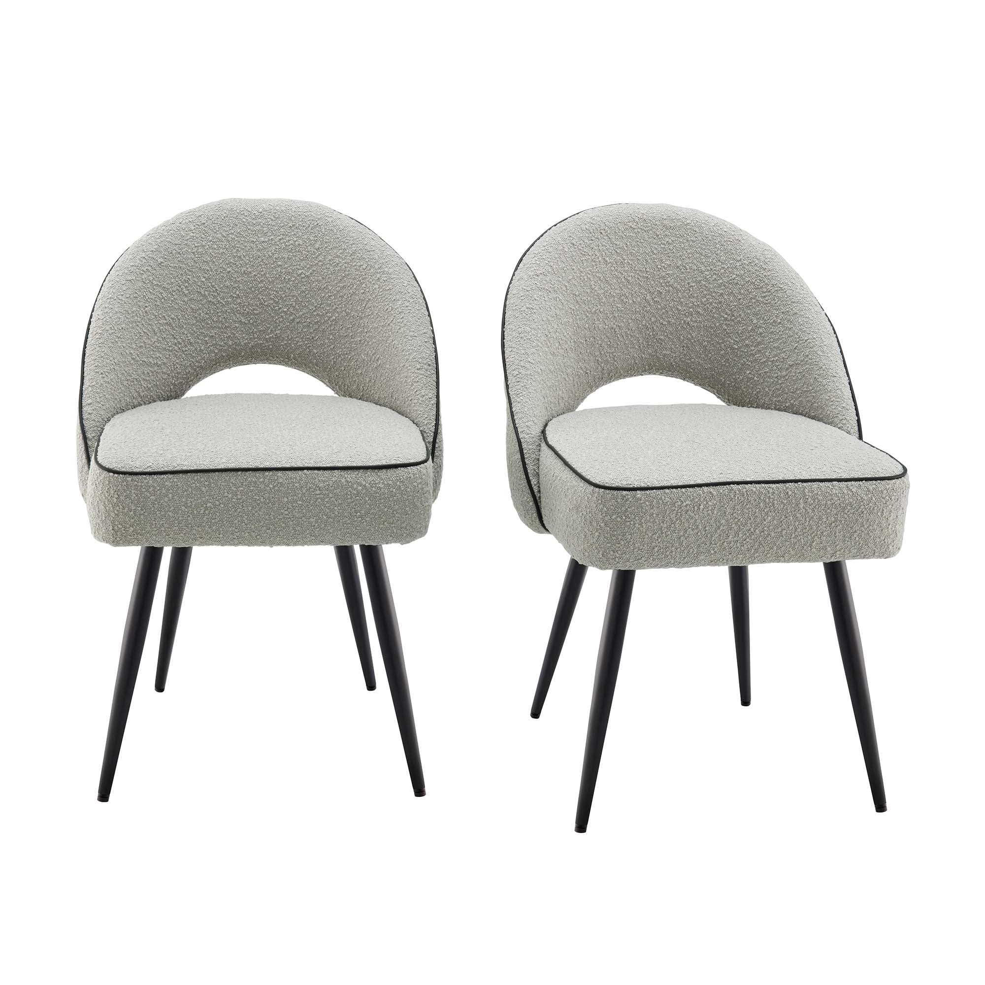 Oakley Set of 2 Grey Boucle Upholstered Dining Chairs with Piping - Image 2