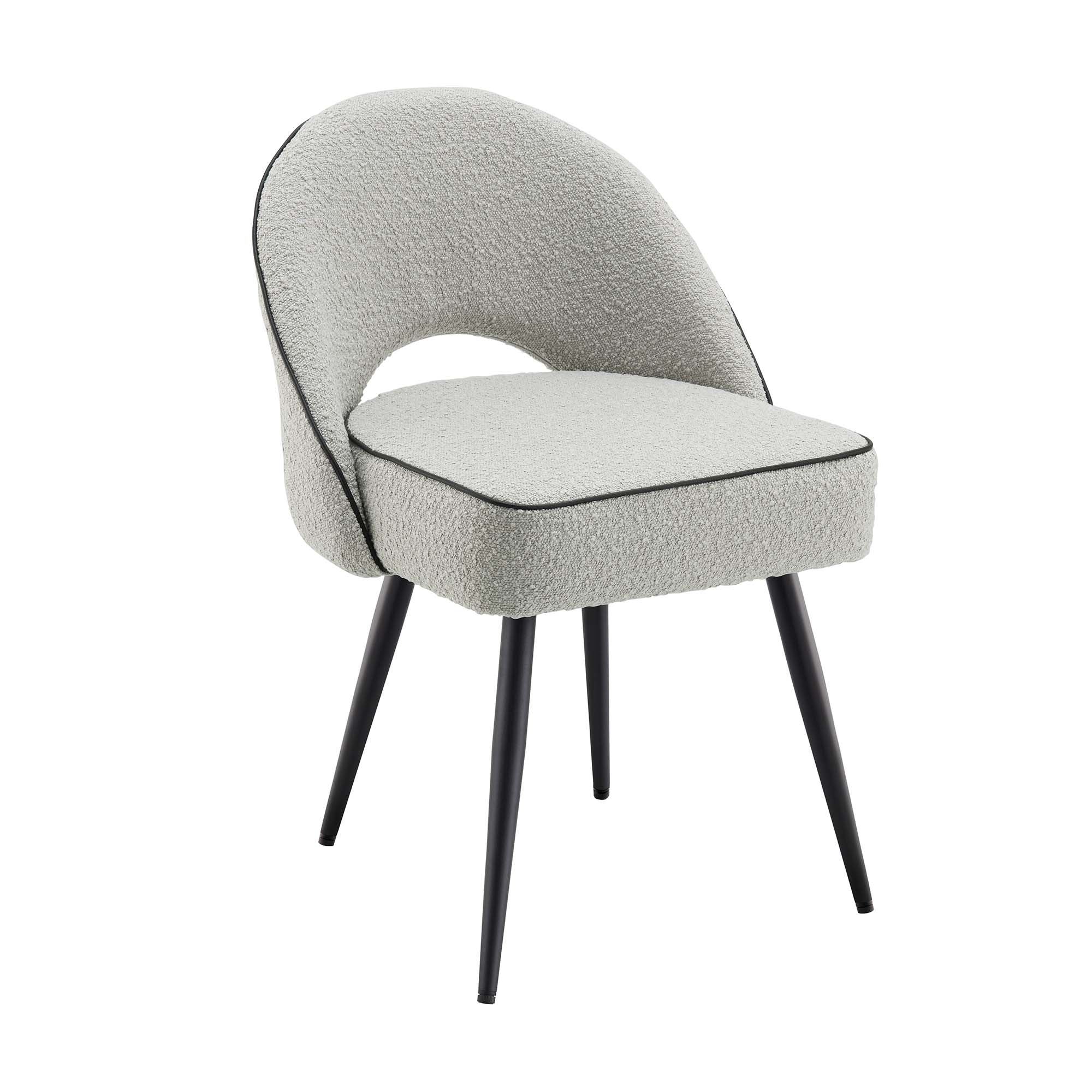 Oakley Set of 2 Grey Boucle Upholstered Dining Chairs with Piping - Image 5