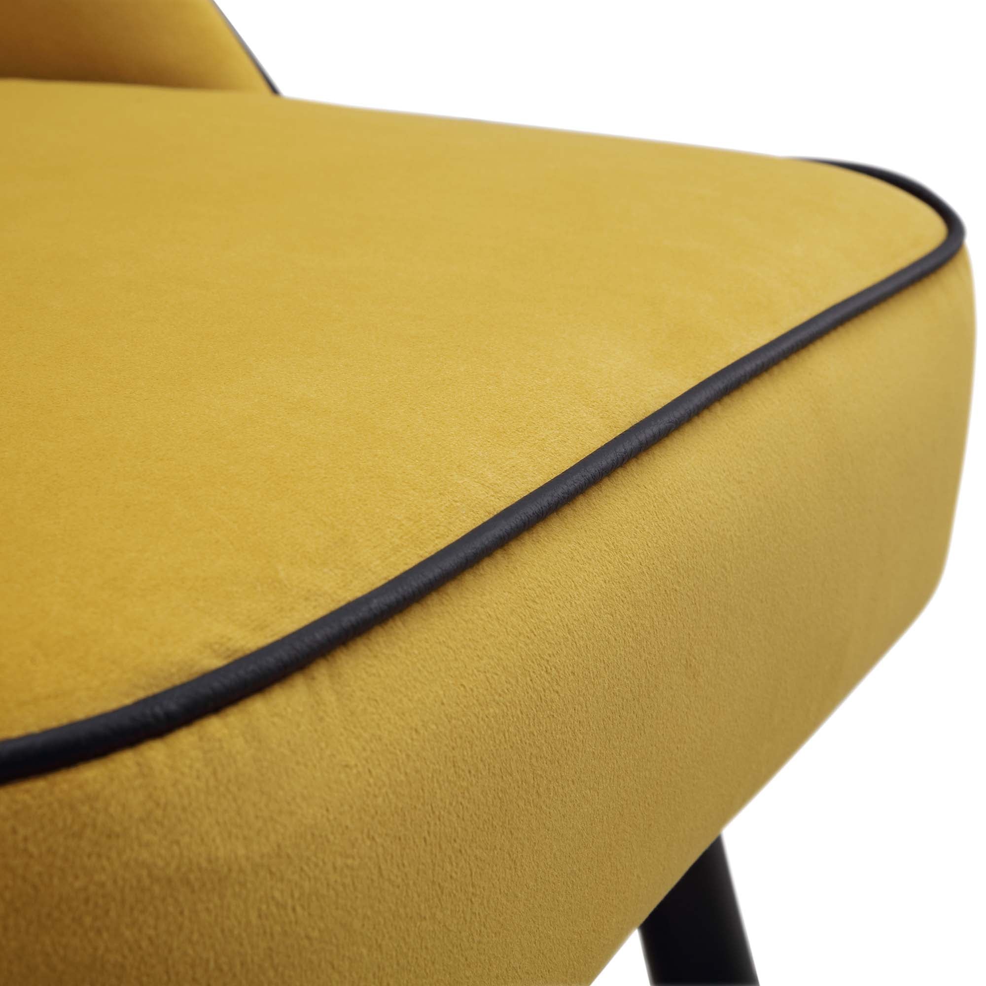 Oakley Set of 2 Mustard Yellow Velvet Upholstered Dining Chairs with Piping - Image 11